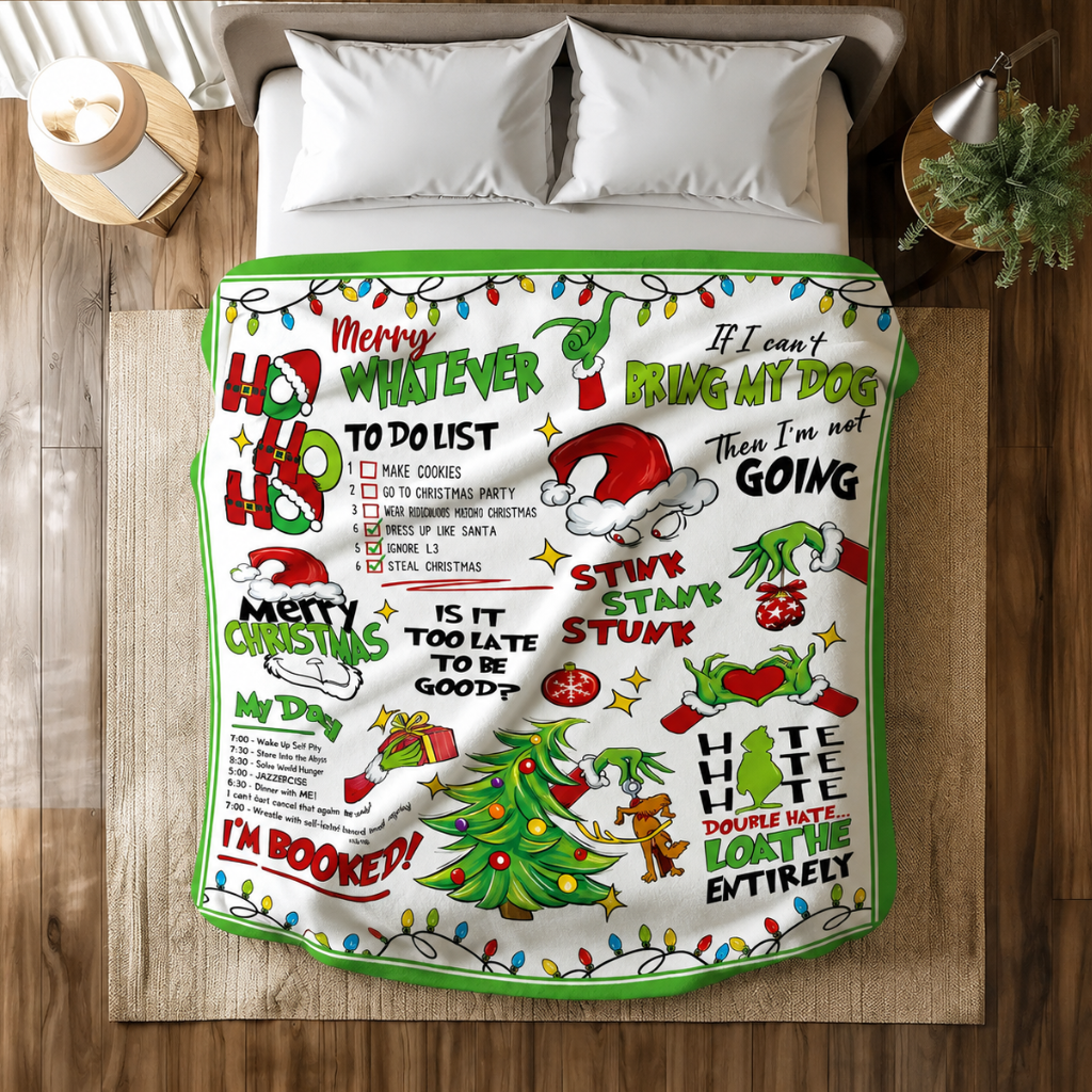 Funny Xmas Tree And Letter Print Christmas Throw Blanket For Sofa Couch Bedroom And Dorm