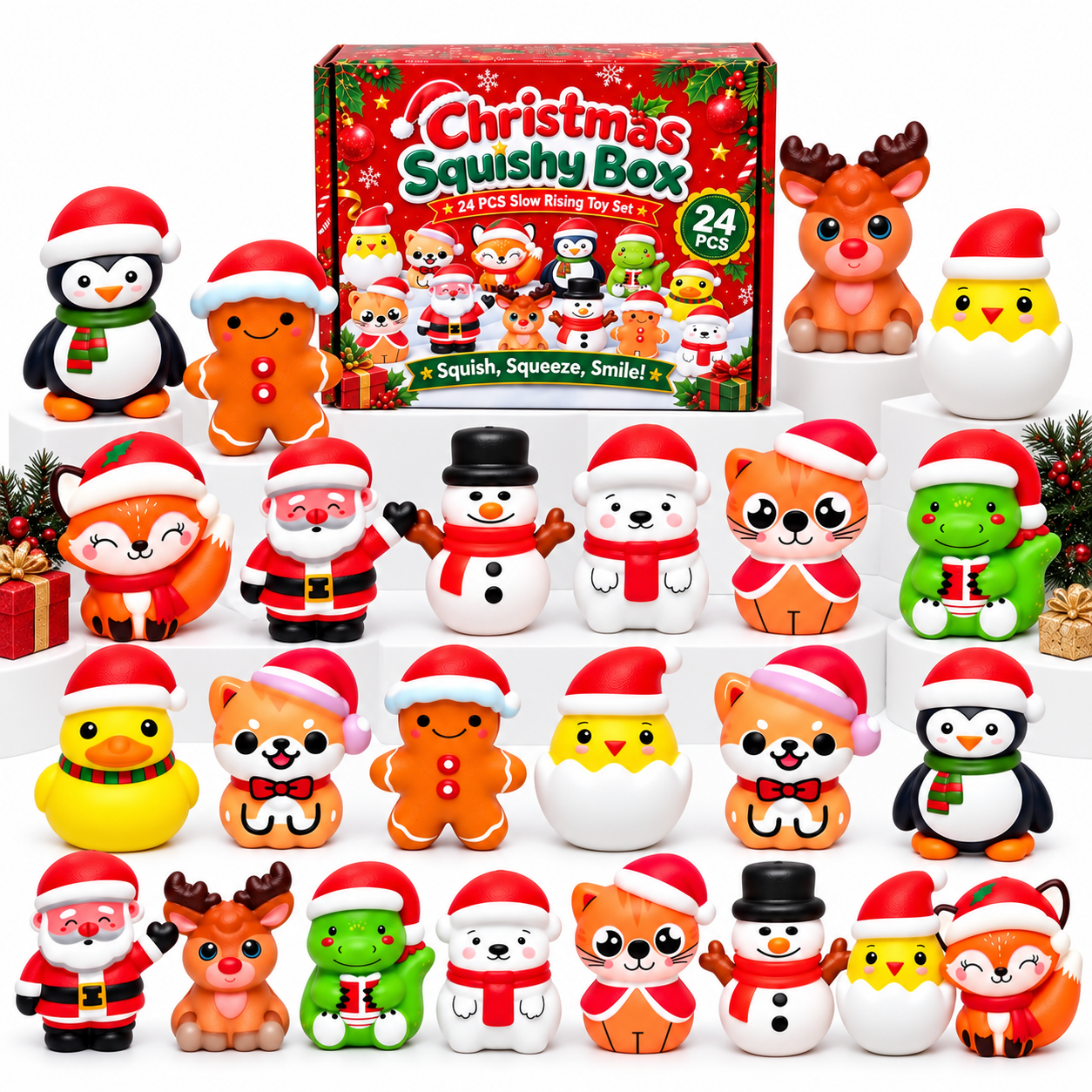 Christmas Squishies 24 Piece Slow Rising Fidget Toys Party Favors Set