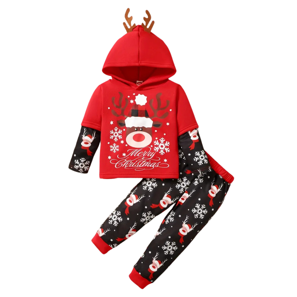 Merry Christmas Reindeer Hoodie and Pants Set for Kids