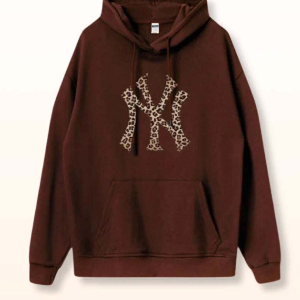 Leopard NYC Printed Hoodie-Amzemart