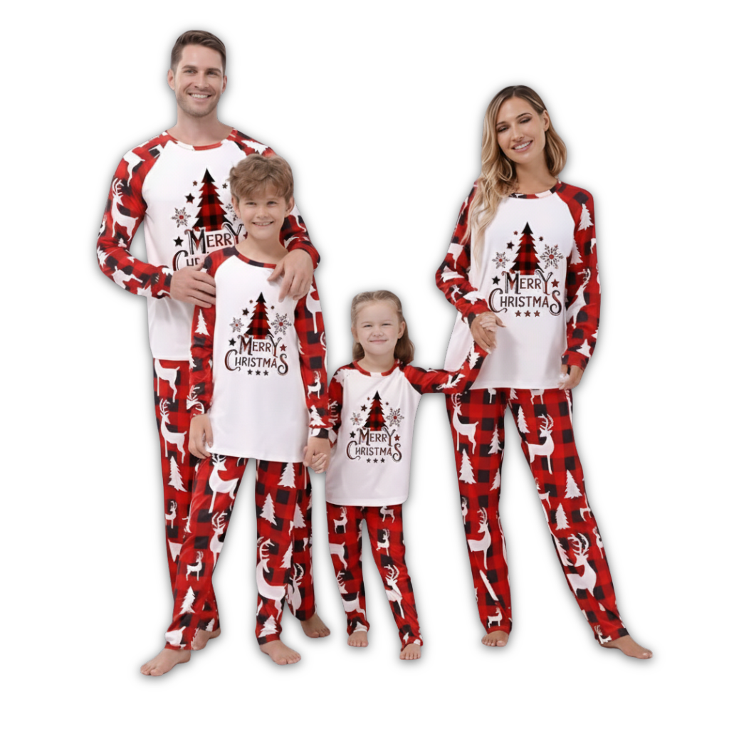 Merry Christmas Printed Family Matching Plaid Pajama Set