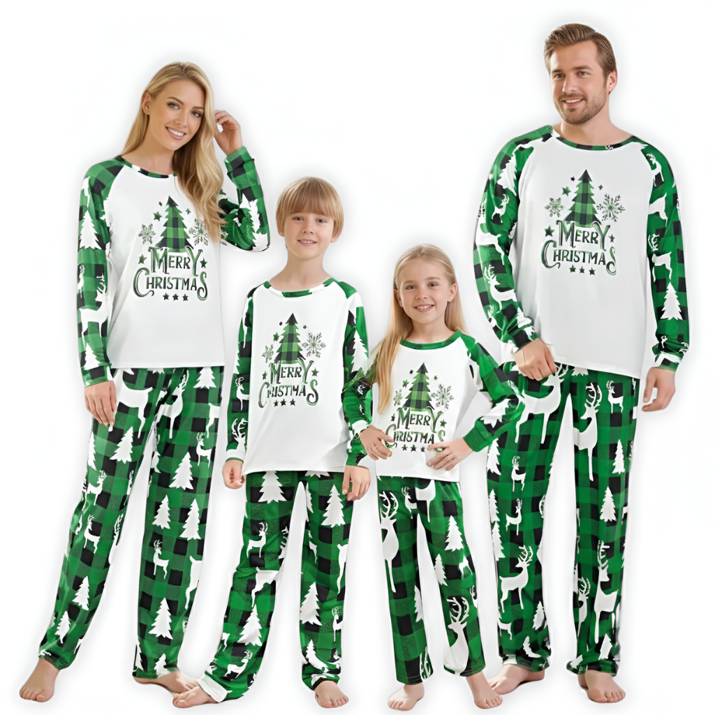 Merry Christmas Tree Design Family Matching Pajama Set
