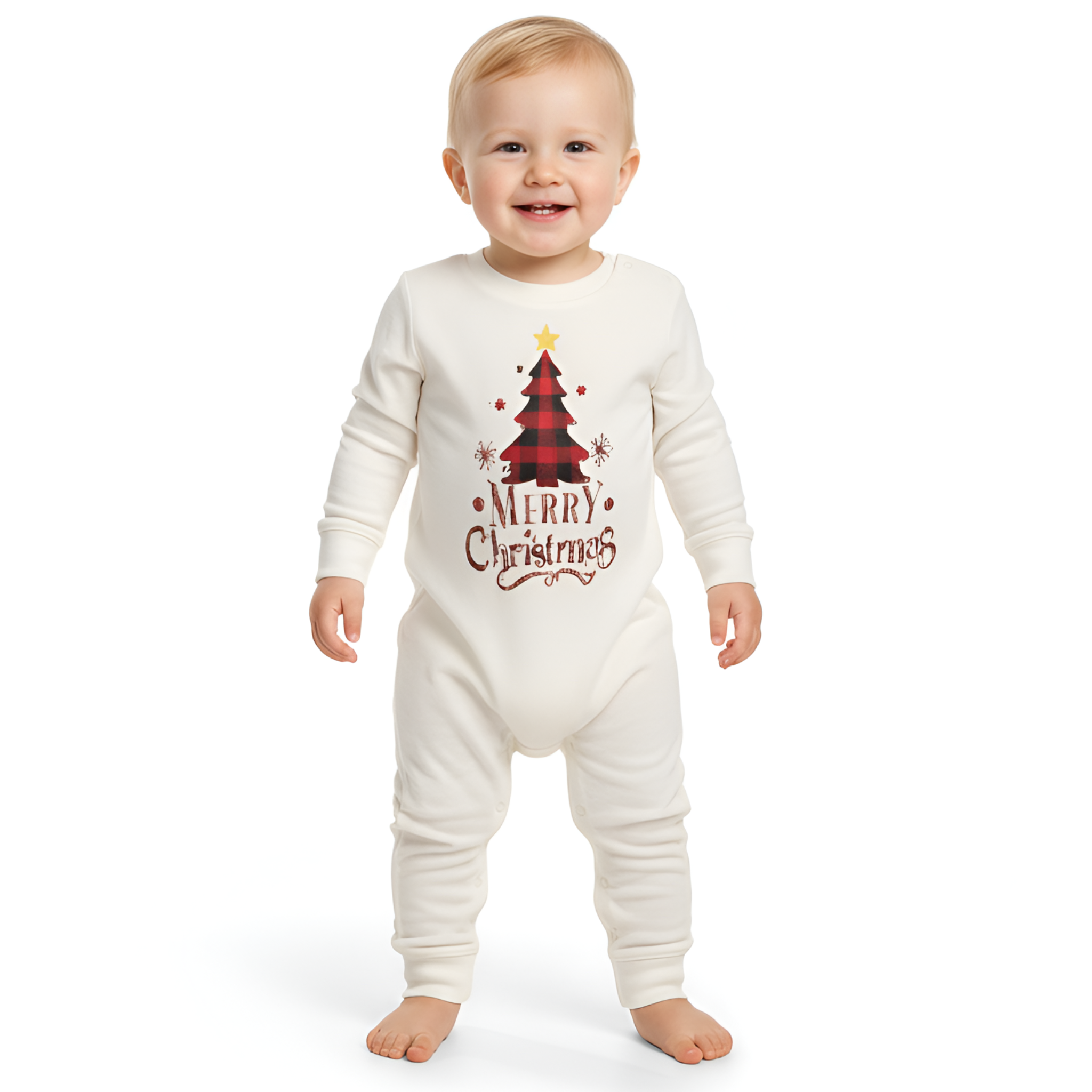 Merry Christmas Tree with Plaid Pants and Pet Outfit Family Matching Pajama Sets