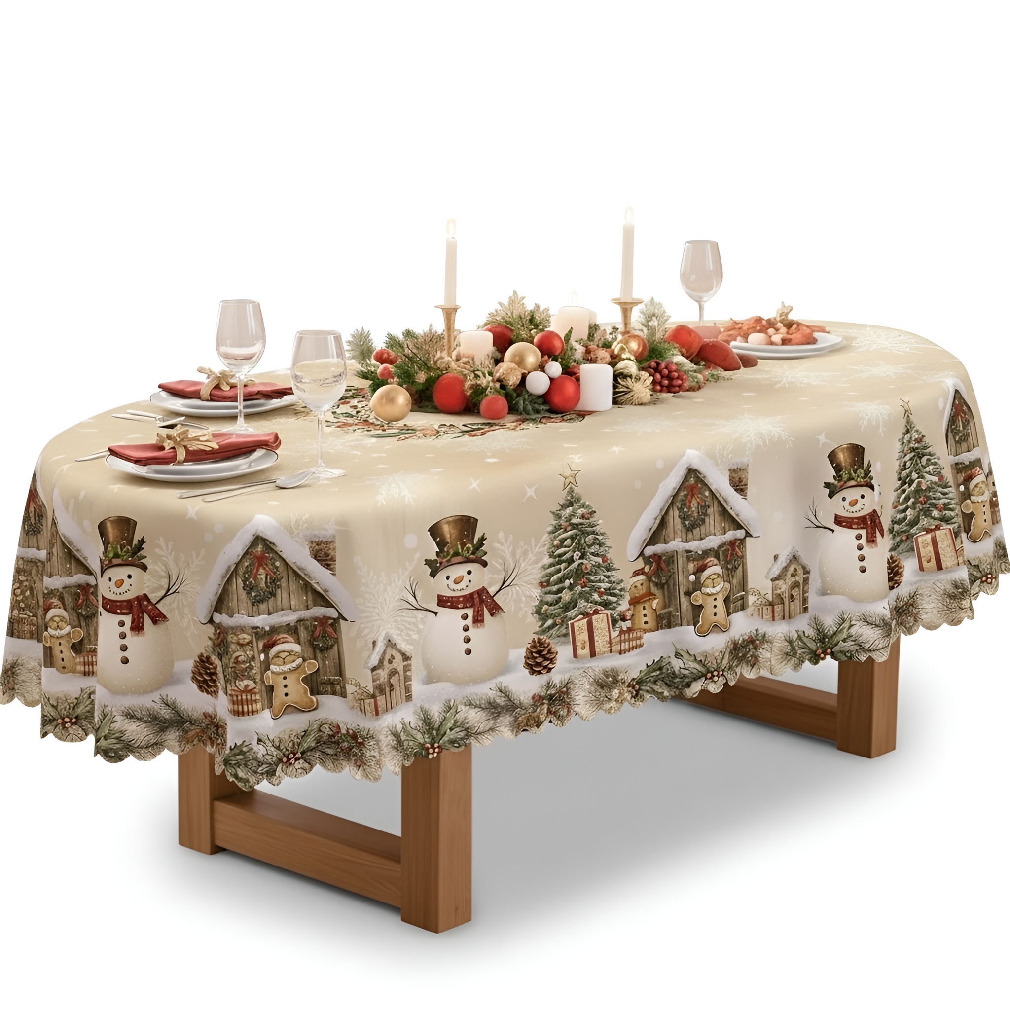 Oval Shape Christmas Themed Tablecloth For Festive Decor