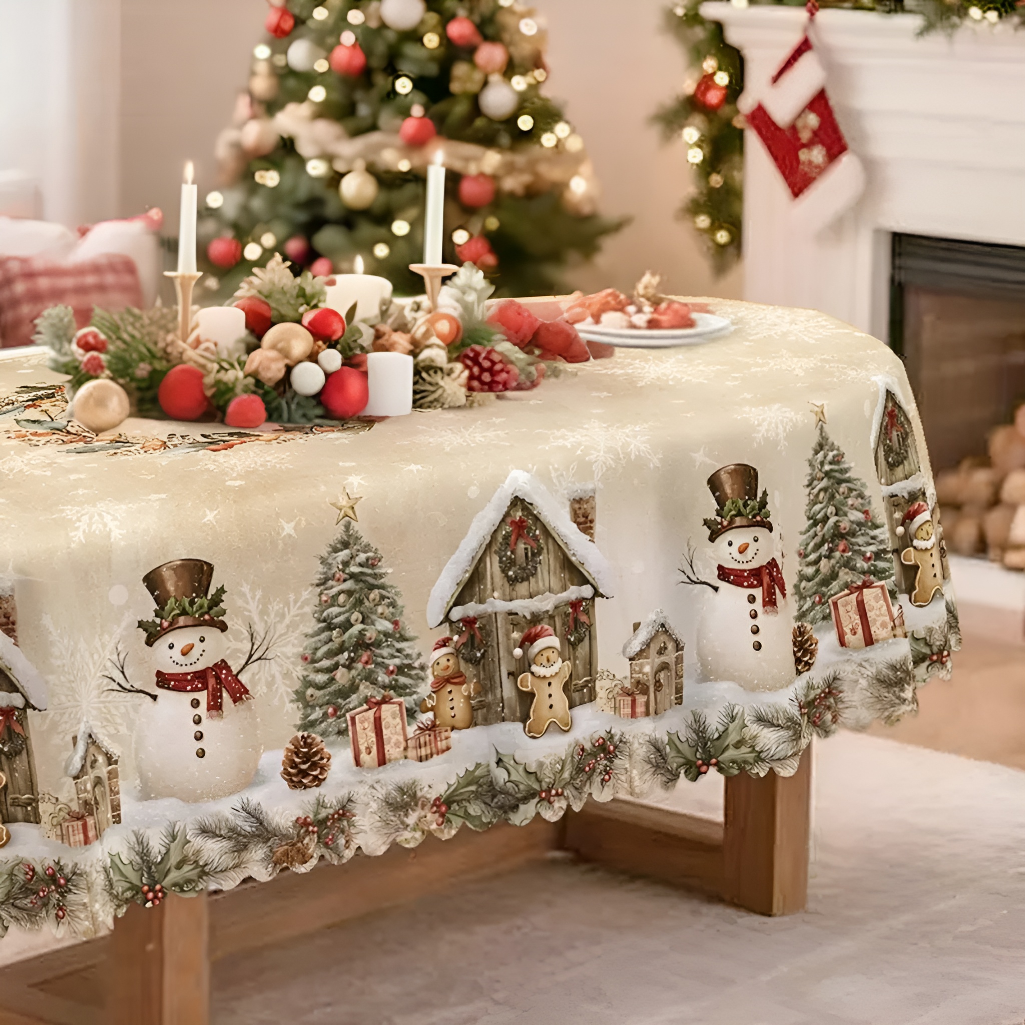Oval Shape Christmas Themed Tablecloth For Festive Decor