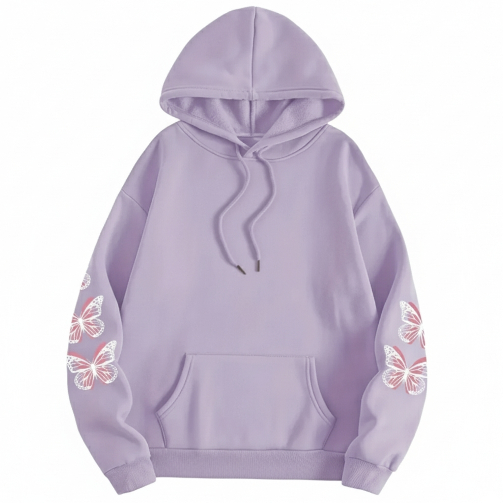 Plus Size Butterfly Print Drawstring Hoodie