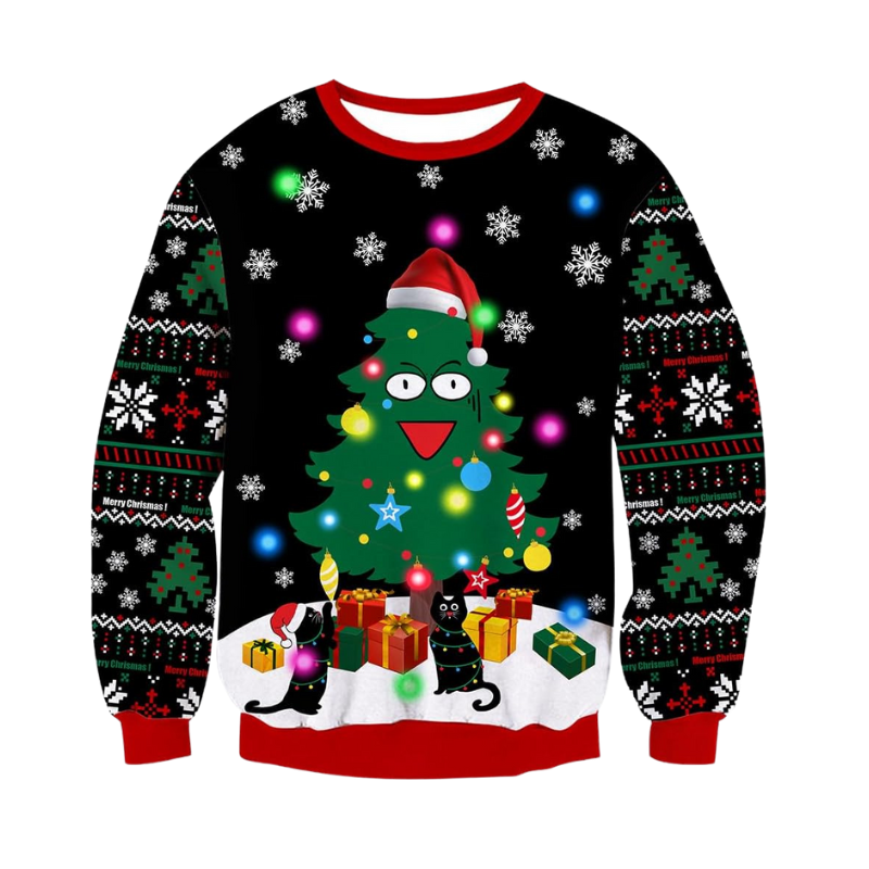 Quirky Christmas Tree Printed Christmas Sweatshirt 6XL