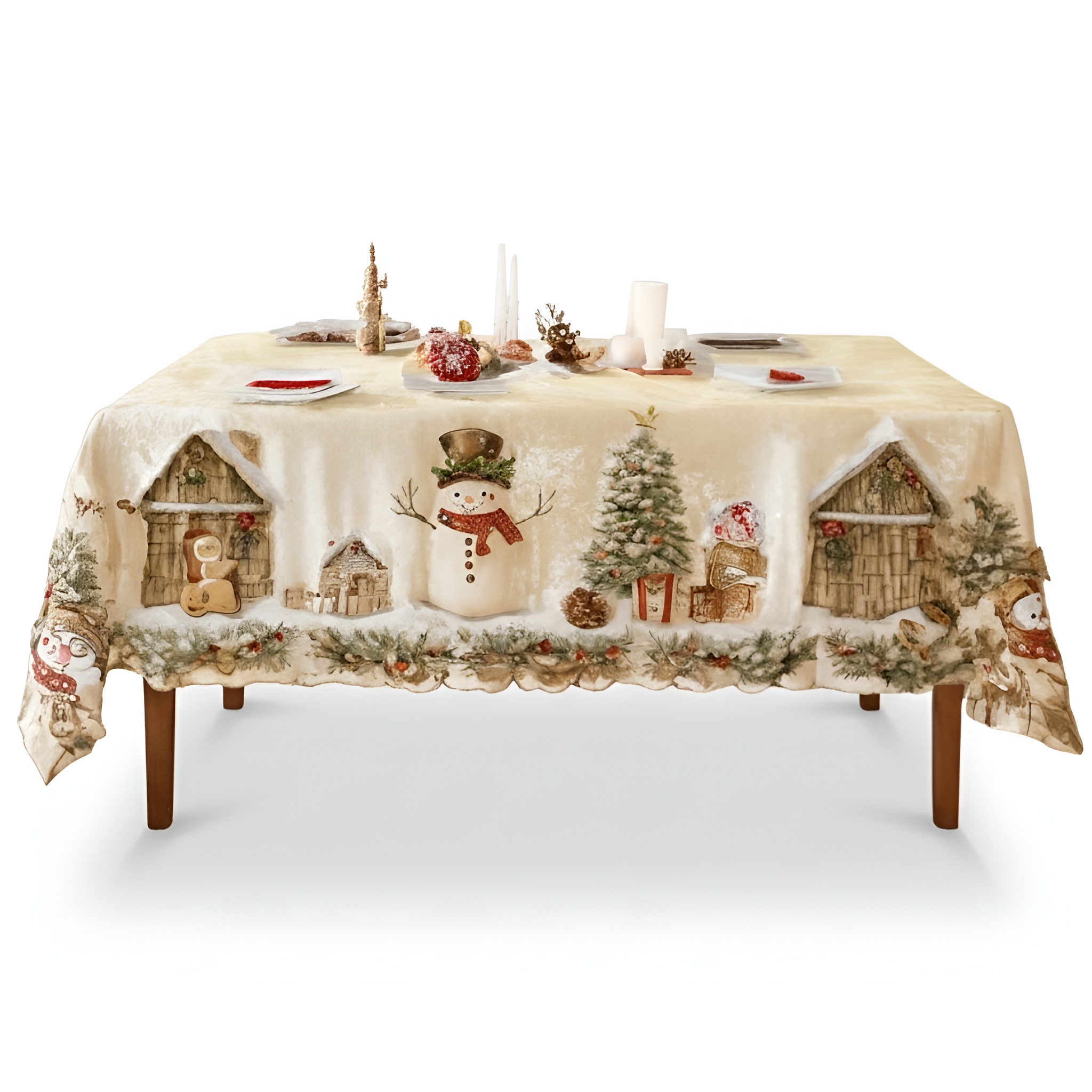 Rectangle Shape Christmas Themed Tablecloth For Festive Decor