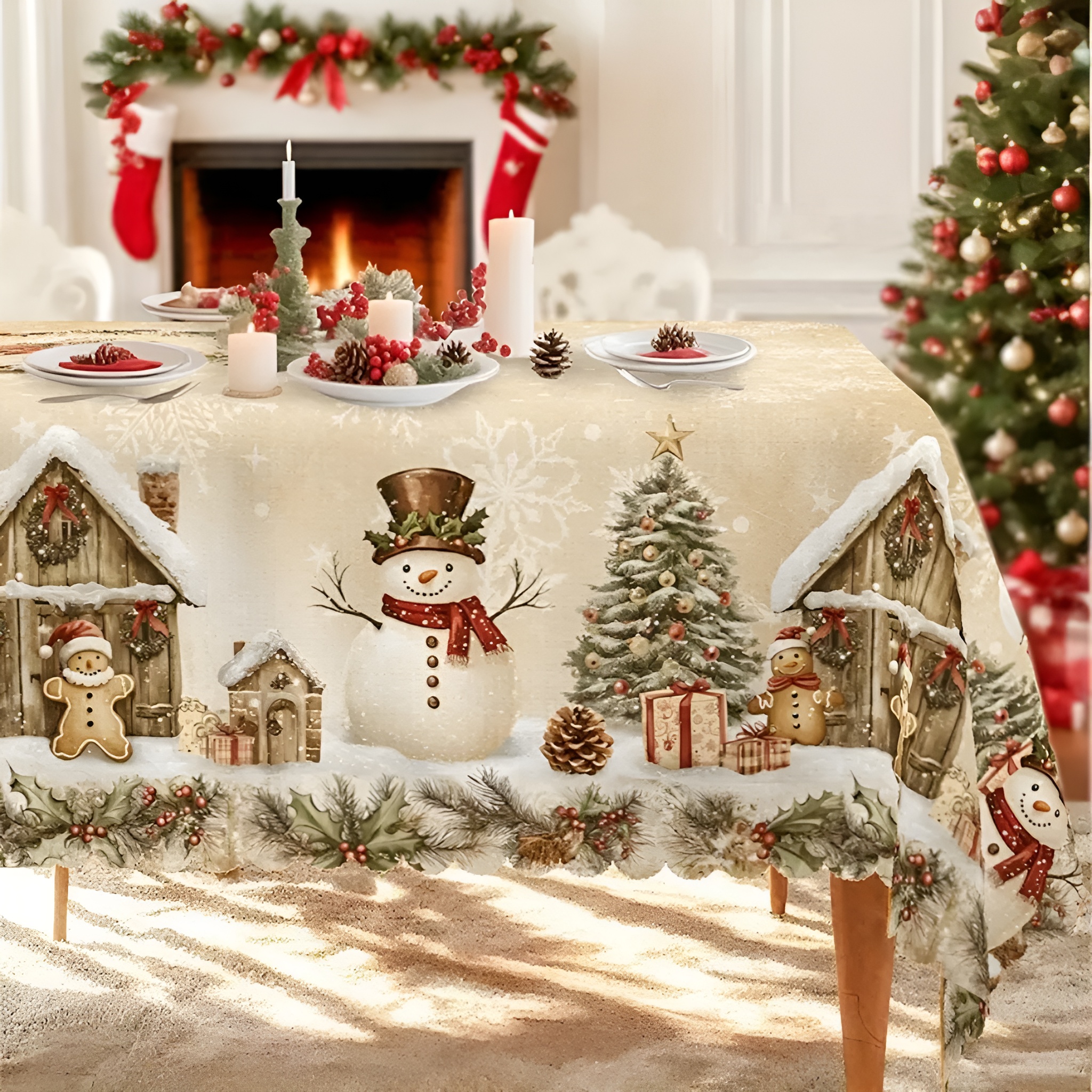 Rectangle Shape Christmas Themed Tablecloth For Festive Decor