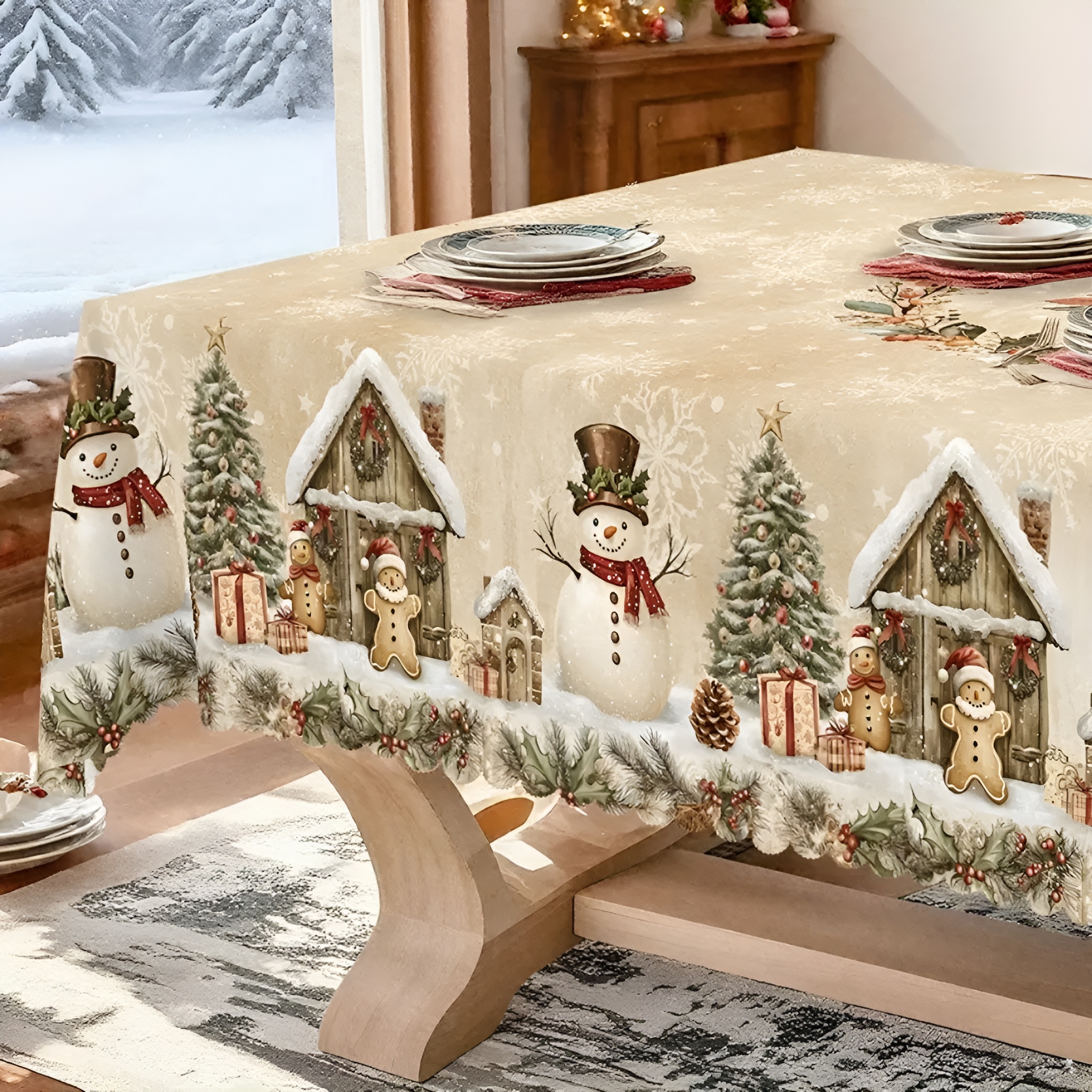 Rectangle Shape Christmas Themed Tablecloth For Festive Decor