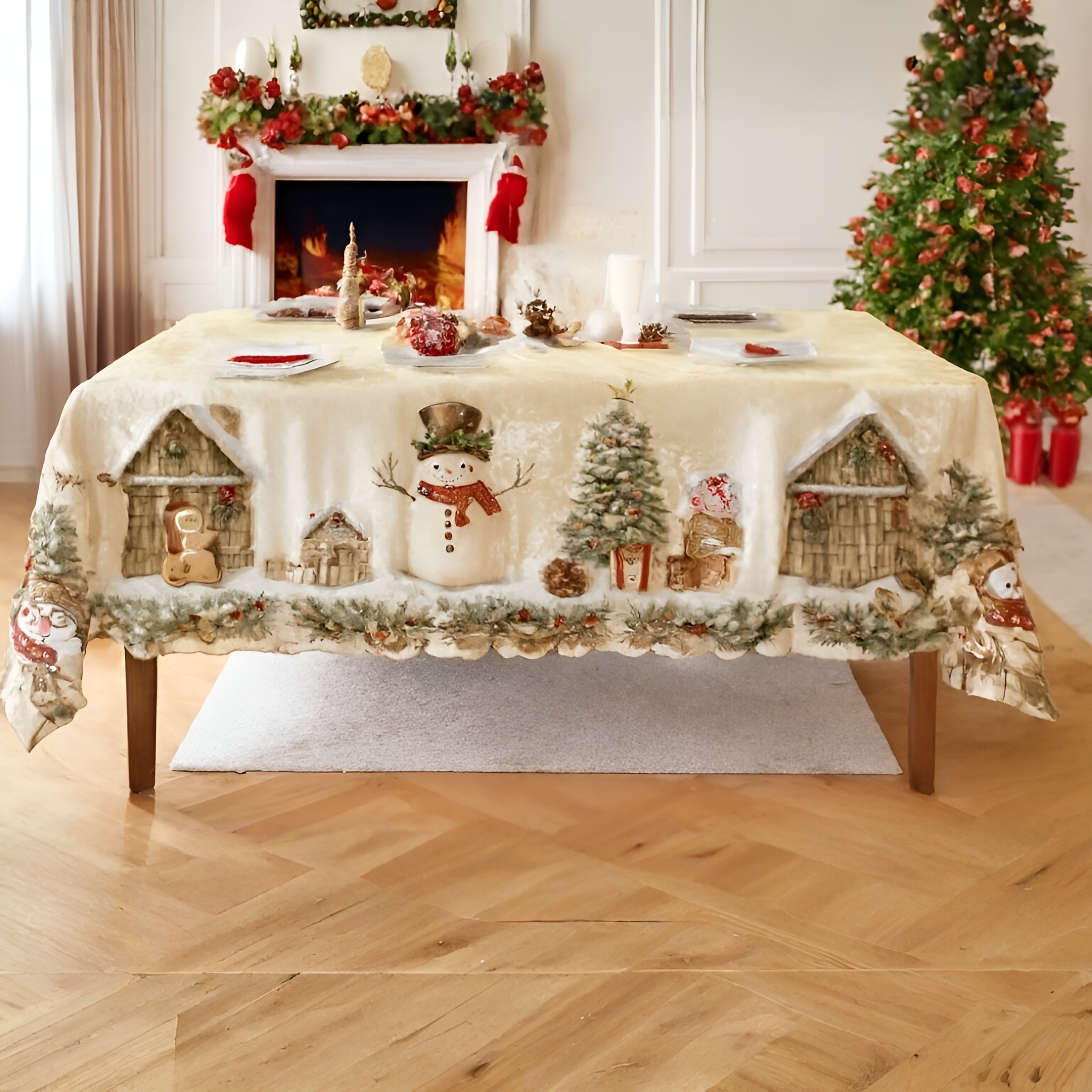 Rectangle Shape Christmas Themed Tablecloth For Festive Decor