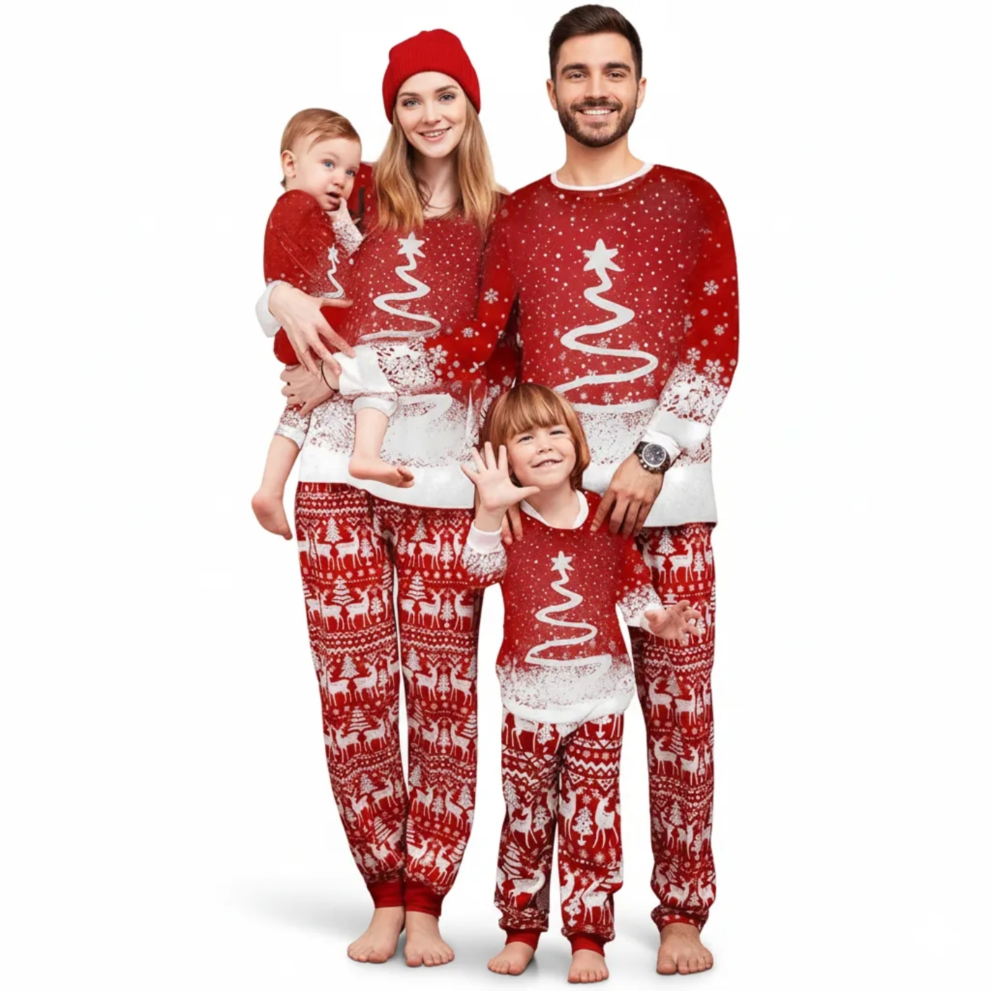 Red Christmas Tree and Snowflake Print Family Matching Pajama Set
