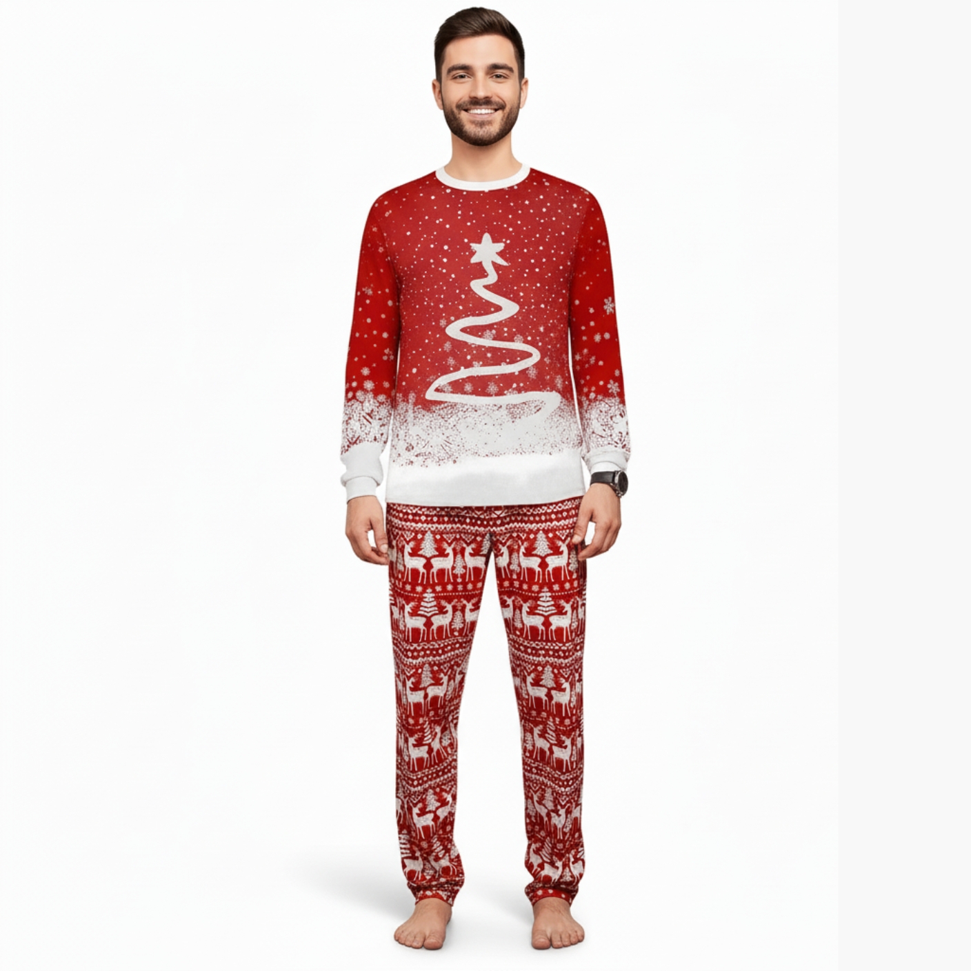 Red Christmas Tree and Snowflake Print Family Matching Pajama Set