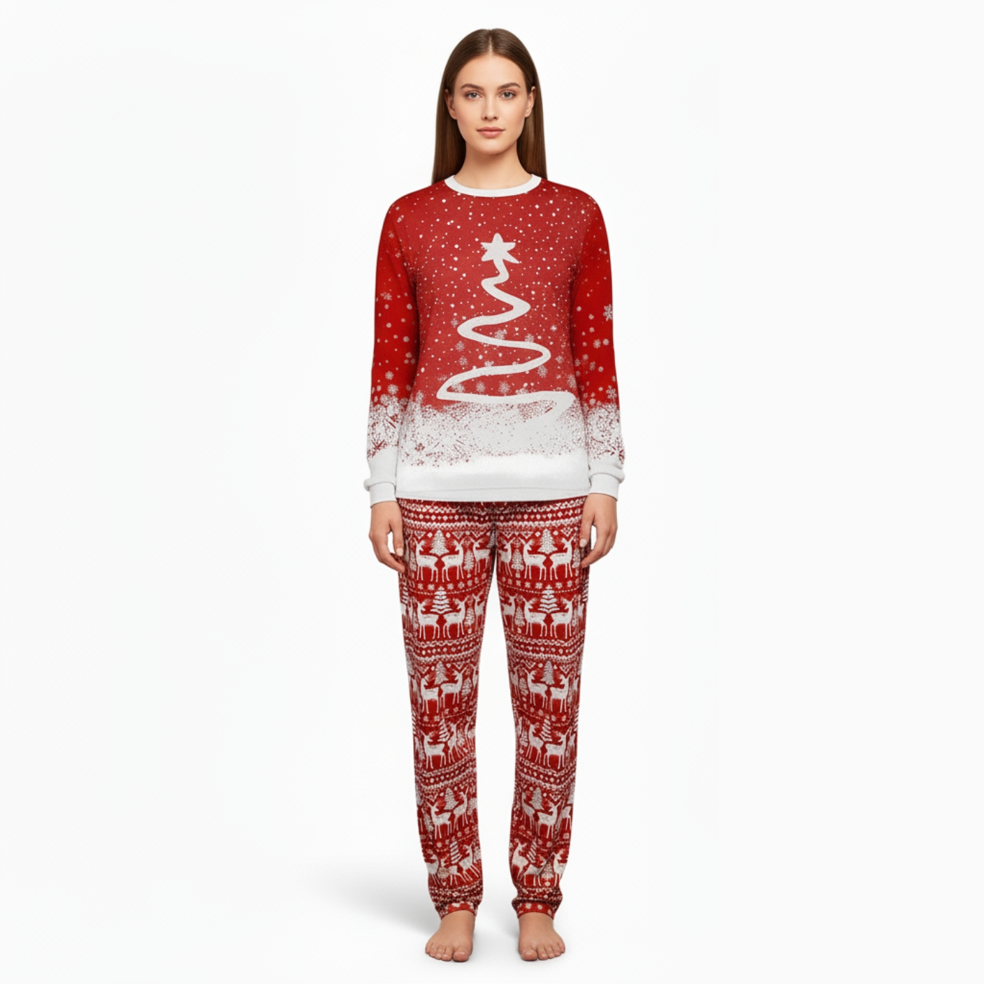 Red Christmas Tree and Snowflake Print Family Matching Pajama Set