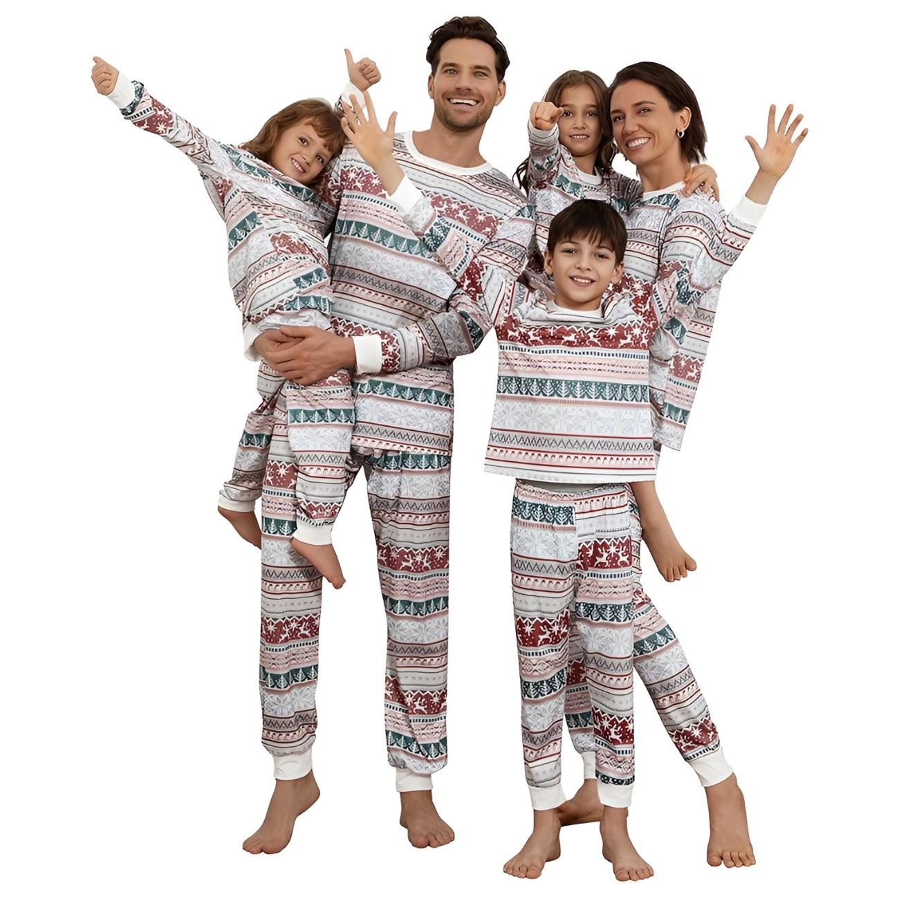 Reindeer And Snowflake Fair Isle Printed Family Matching Christmas Pajama Set
