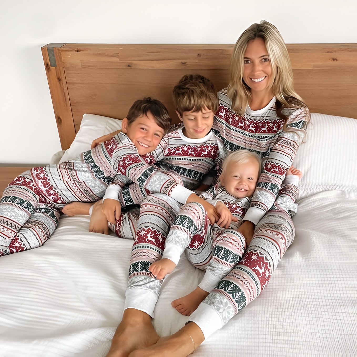 Reindeer And Snowflake Fair Isle Printed Family Matching Christmas Pajama Set