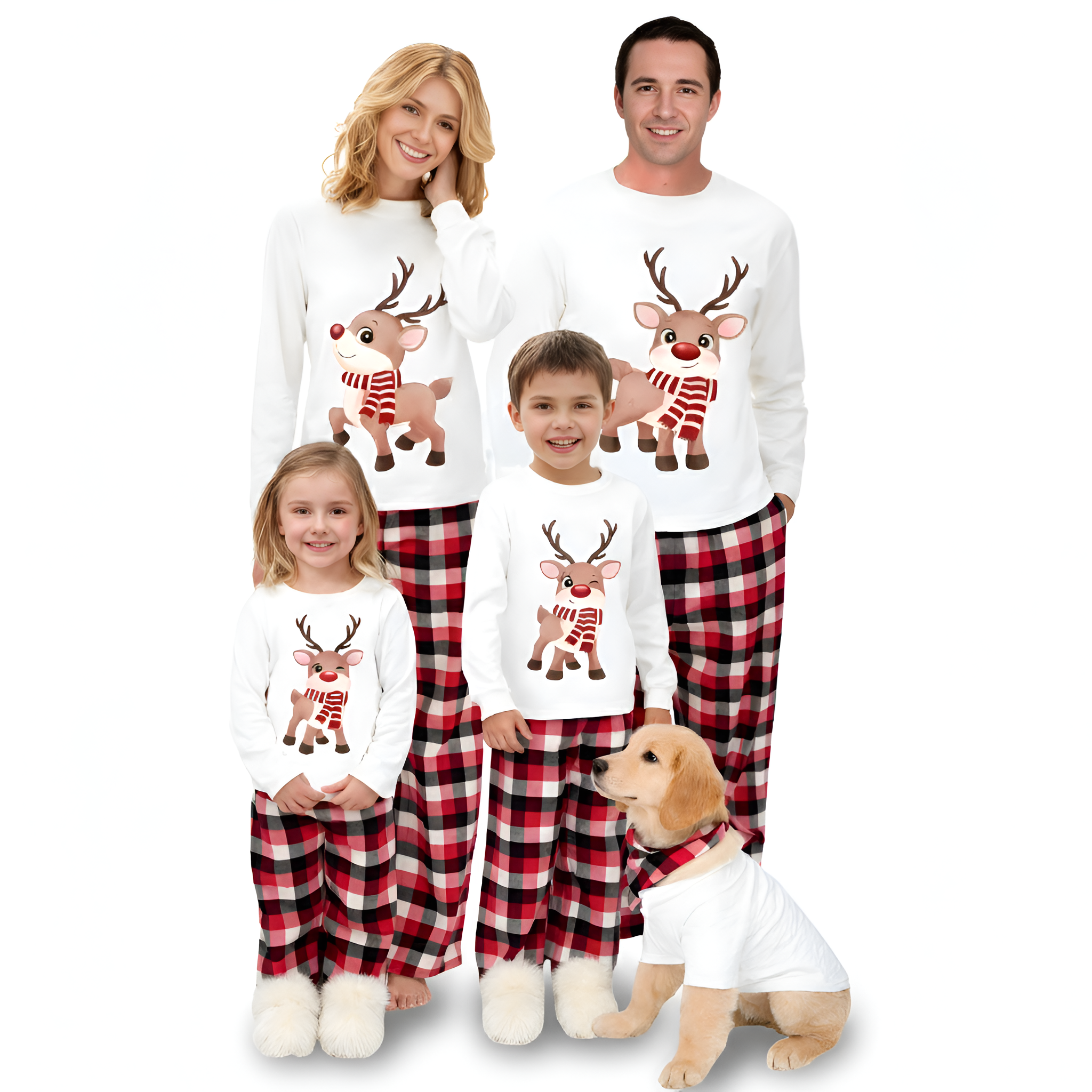 Reindeer Plaid Family Christmas Matching Pajama Set