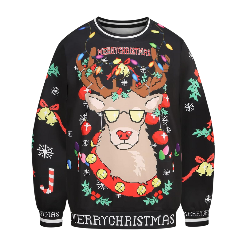 Retro Reindeer Vibes Printed Christmas Sweatshirt 6XL