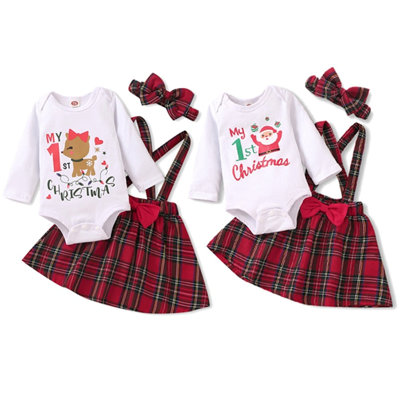 3Pcs Long-Sleeves Christmas Outfits Sets For Girls-Children Cloth Shop