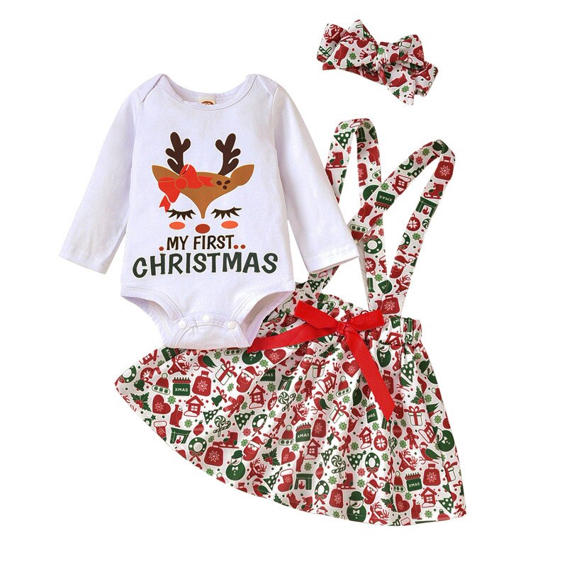 3Pcs Long-Sleeves Christmas Outfits Sets For Girls-Children Cloth Shop