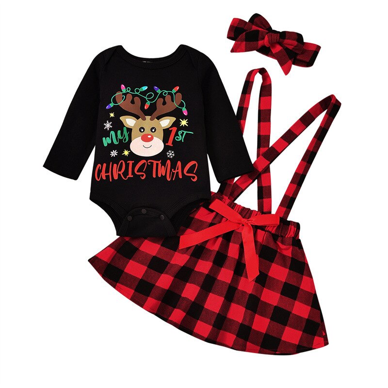 3Pcs Long-Sleeves Christmas Outfits Sets For Girls-Children Cloth Shop