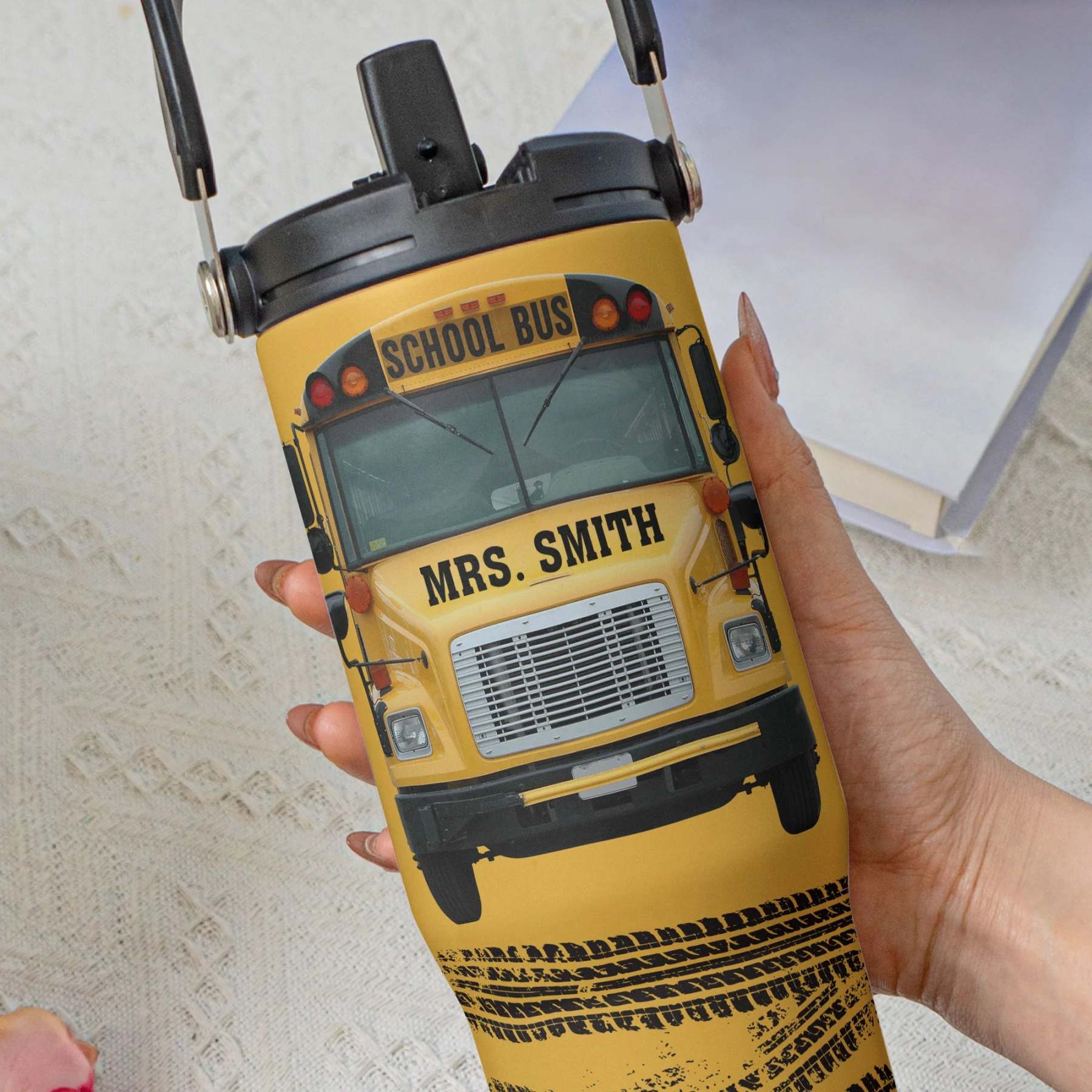 School Bus Driver Life Custom Name Gift Personalized 30oz Tumbler With Handle