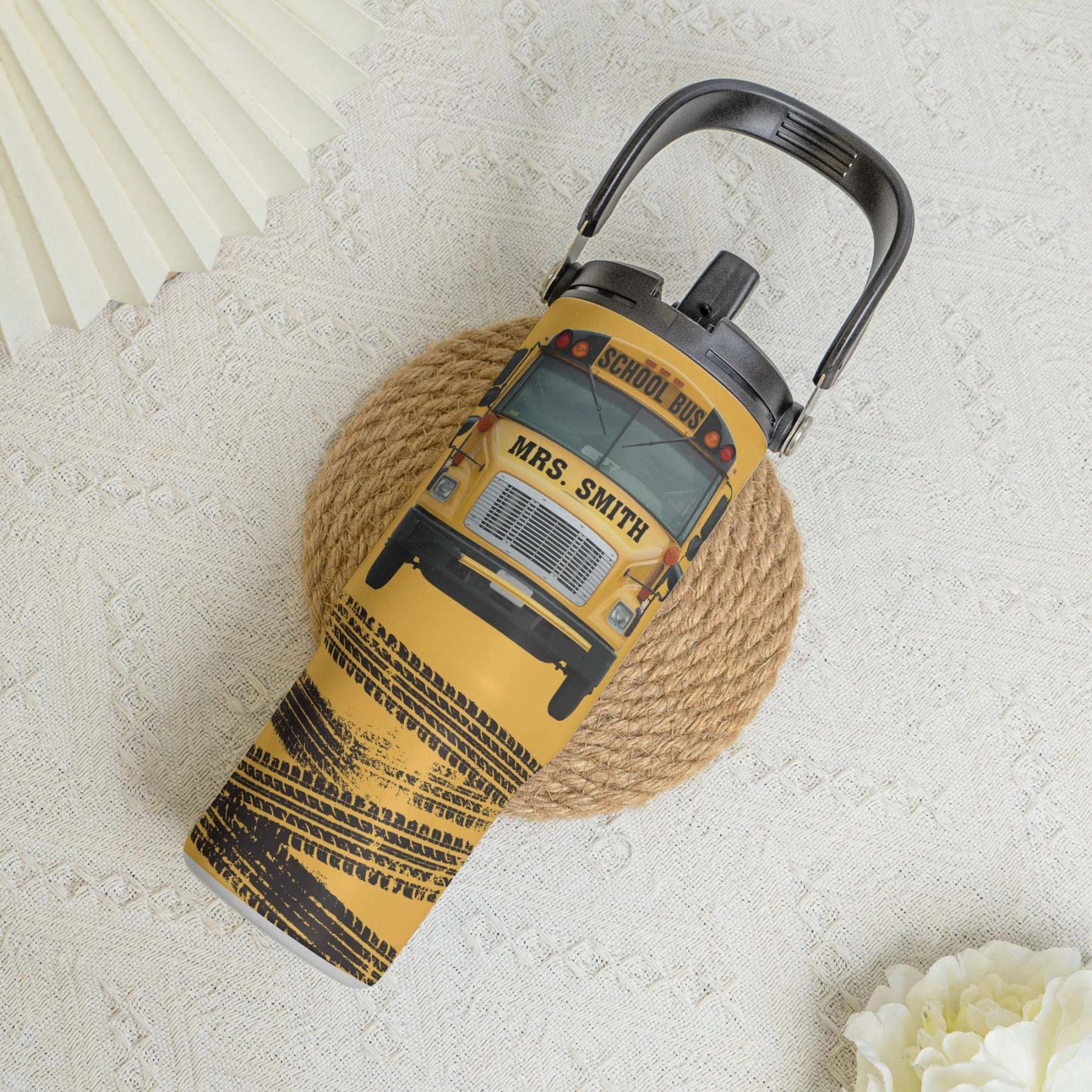 School Bus Driver Life Custom Name Gift Personalized 30oz Tumbler With Handle