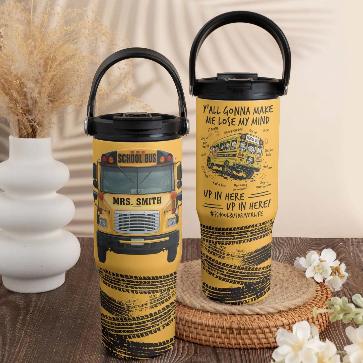 School Bus Driver Life Custom Name Gift Personalized 30oz Tumbler With Handle