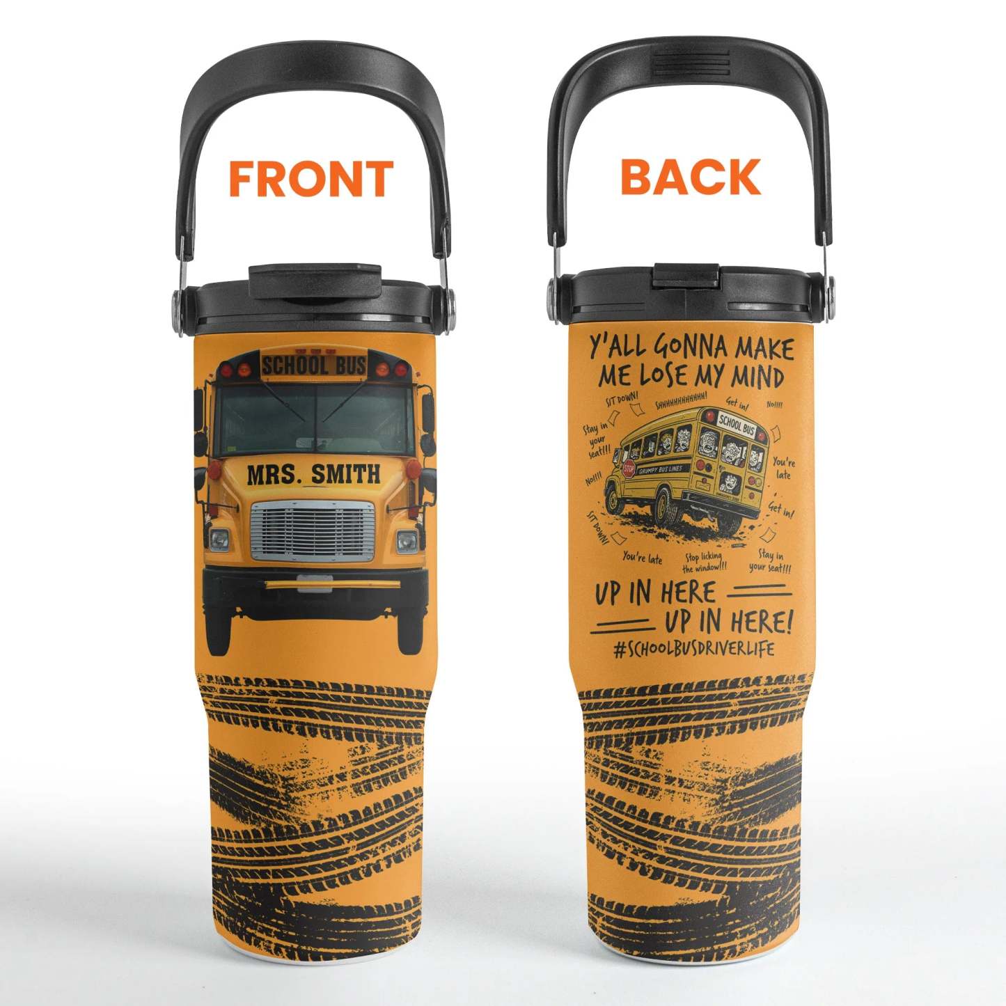 School Bus Driver Life Custom Name Gift Personalized 30oz Tumbler With Handle