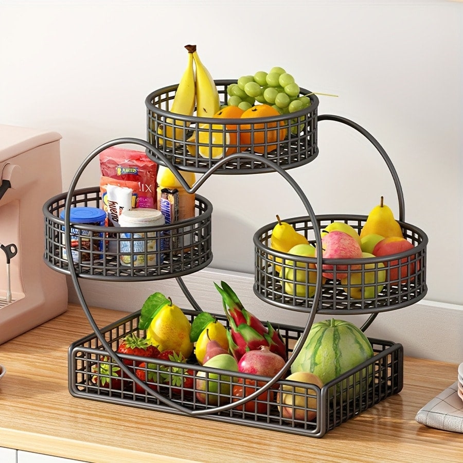 1PC 3-Tier Black Heart-Shaped Fruit Basket Bowl, Countertop Storage & Display Rack