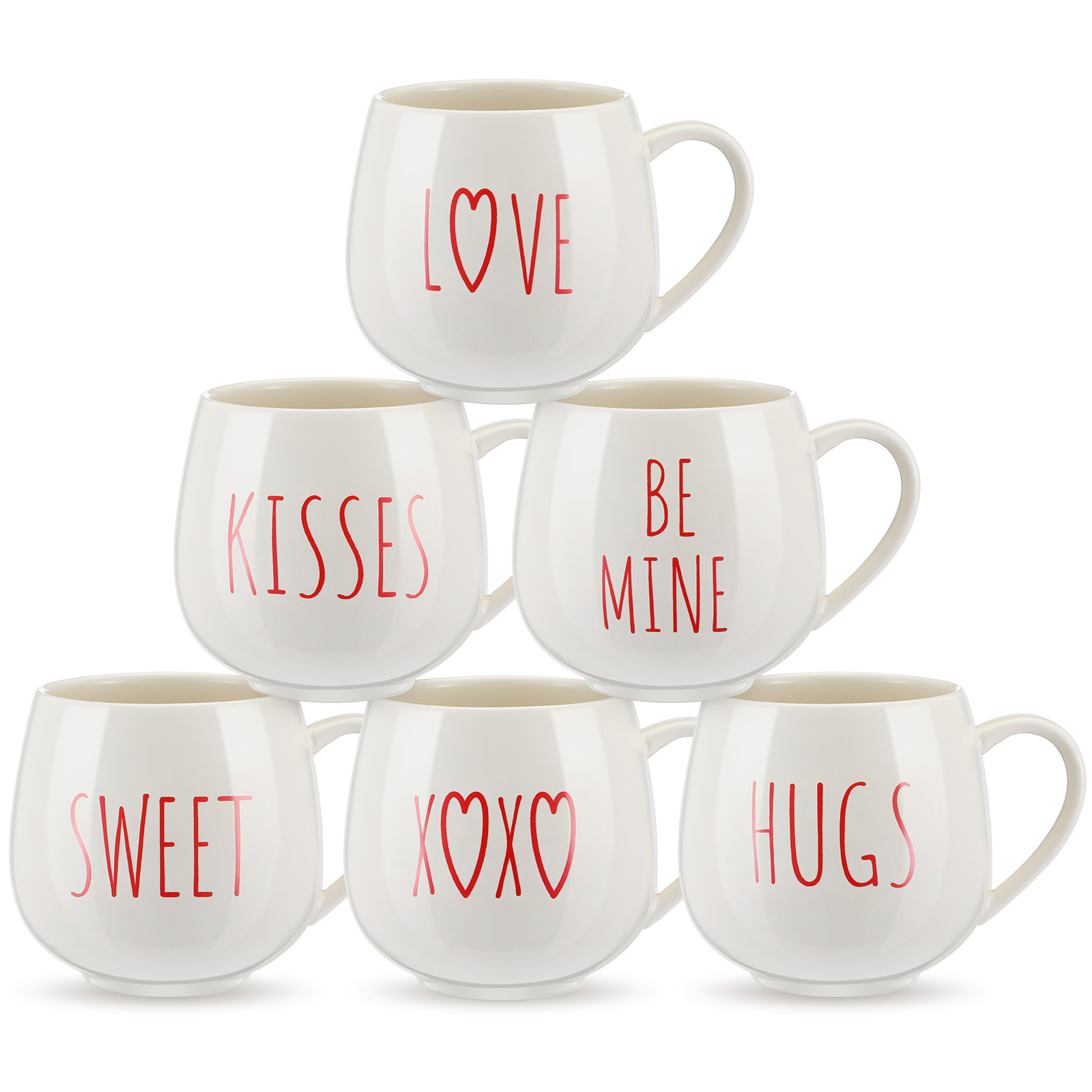 Set Of 6 Valentine Theme Letter Print Ceramic Coffee Mug Set