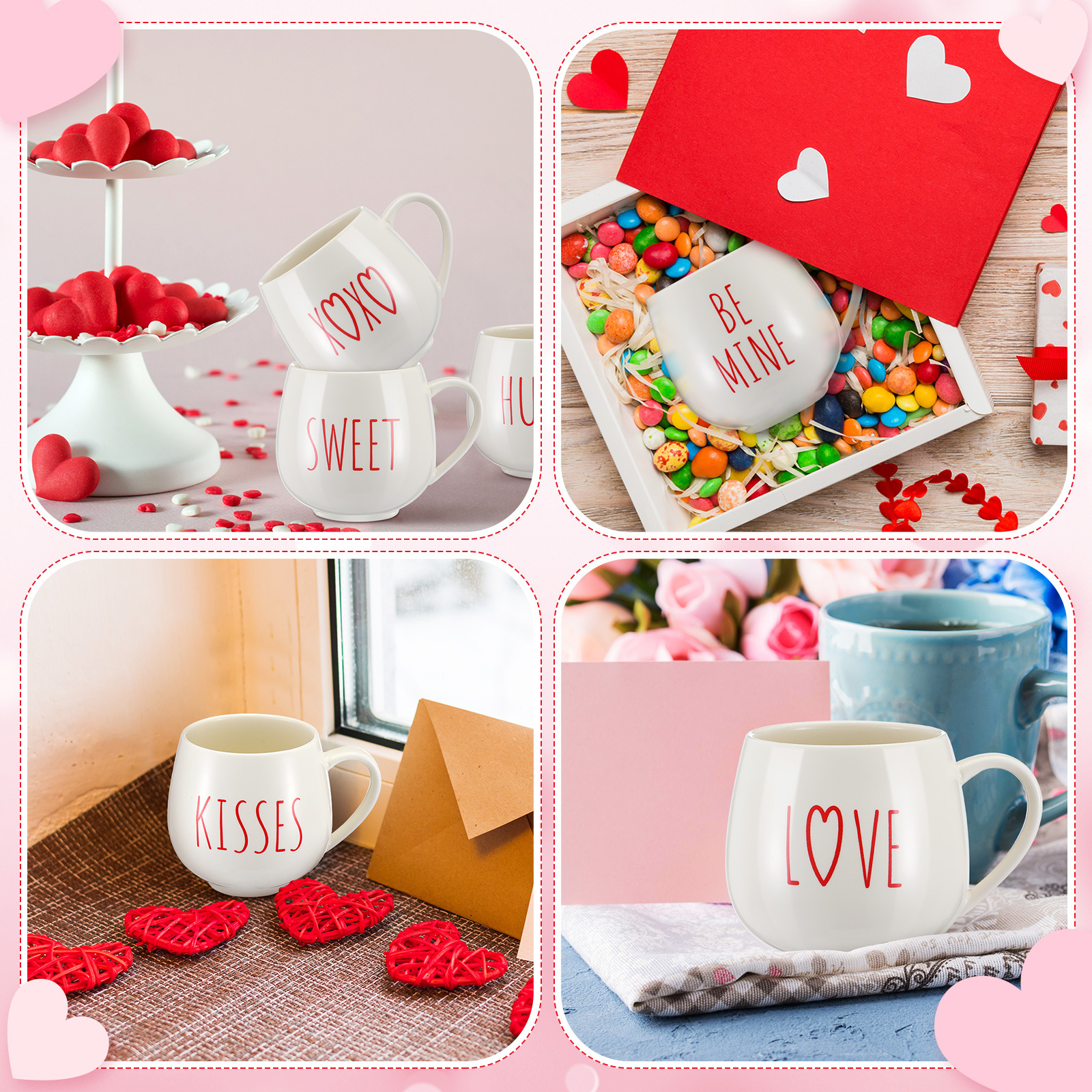 Set Of 6 Valentine Theme Letter Print Ceramic Coffee Mug Set