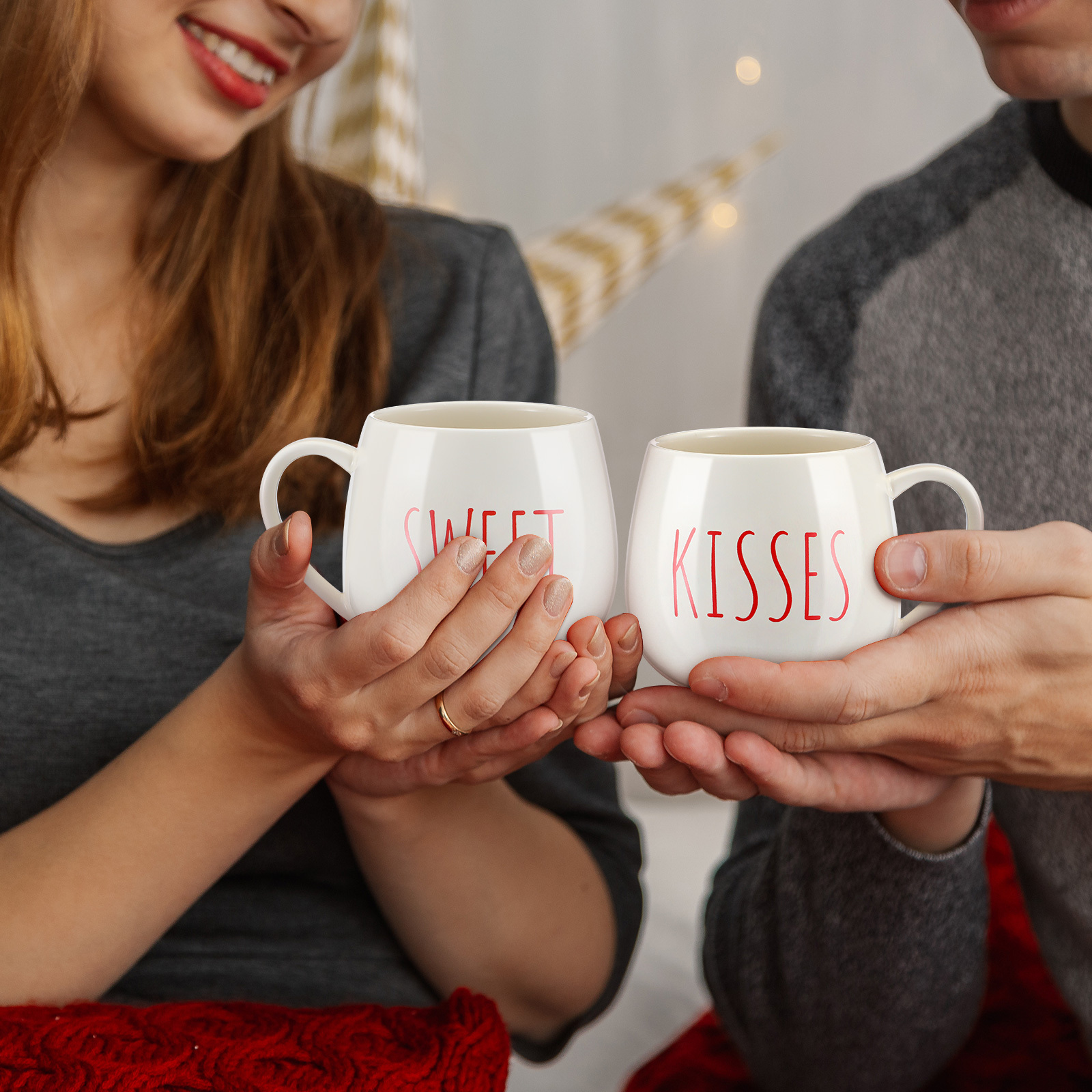 Set Of 6 Valentine Theme Letter Print Ceramic Coffee Mug Set