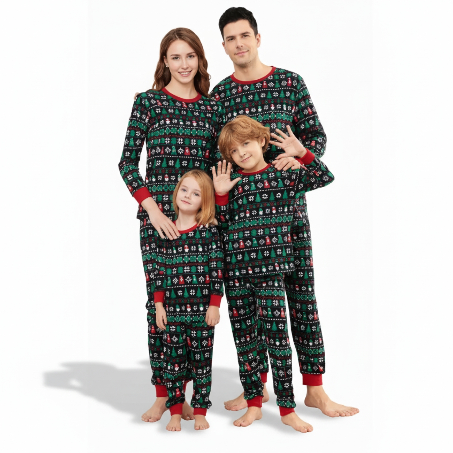 Snowflake And Candy Cane Printed Family Matching Christmas Pajama Set
