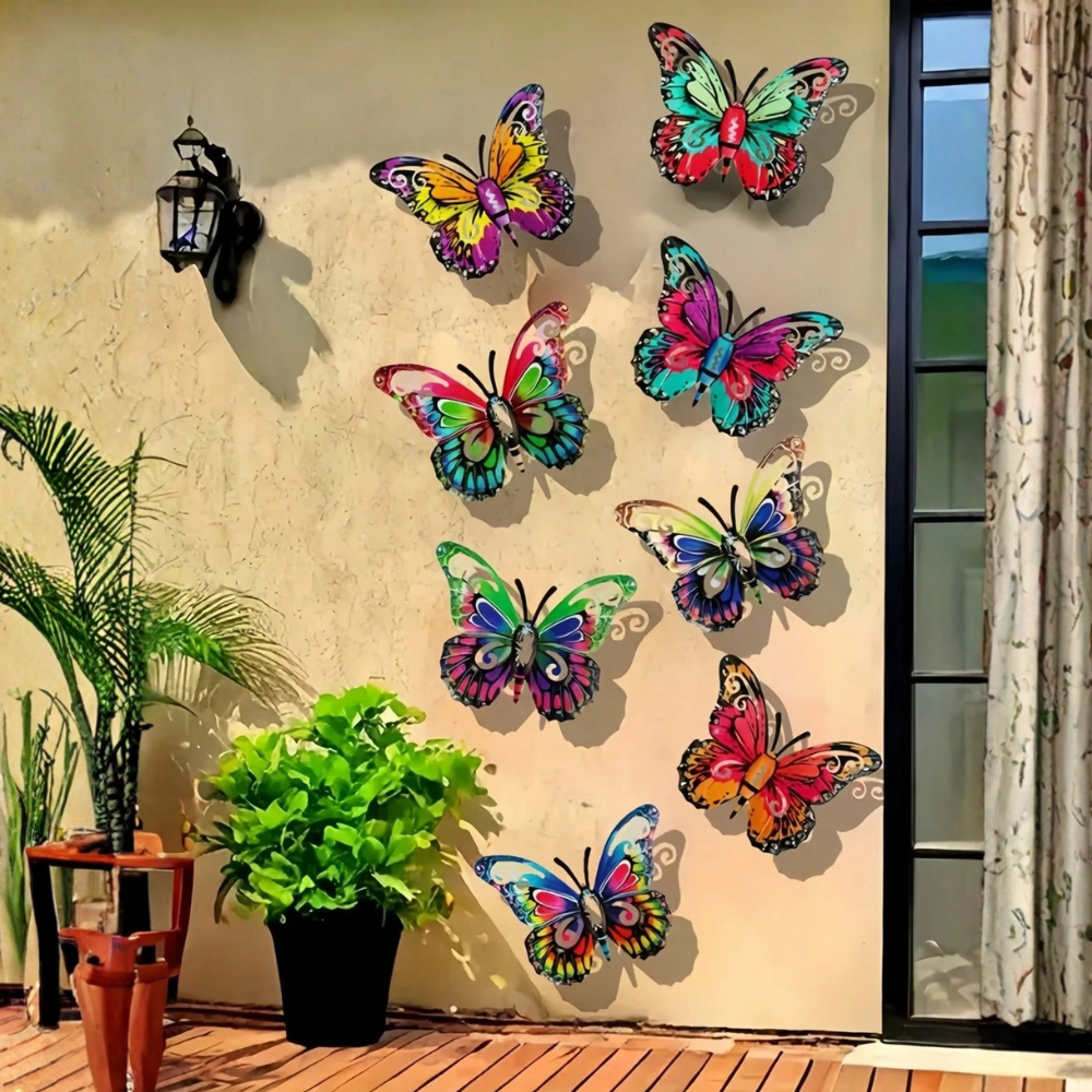 8pcs Metal Butterfly Wall Art Decor, Suitable For Garden, Fence