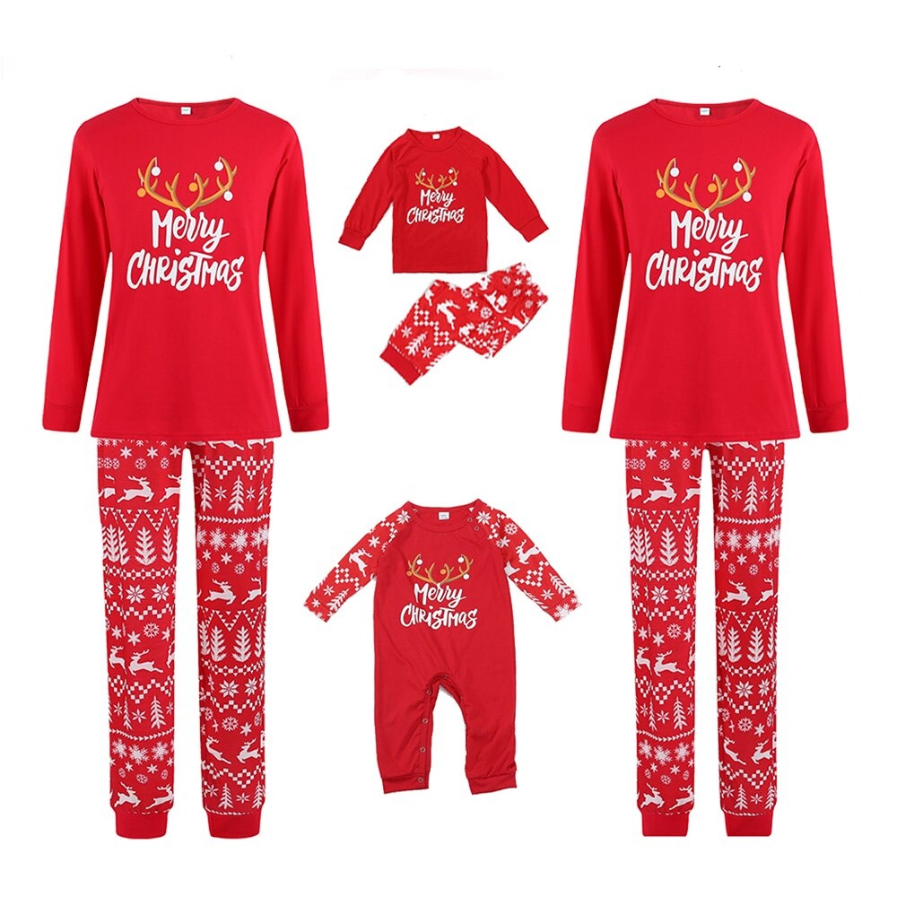 Cartoon Reindeer Matching Family Pajama Set - Amzemart