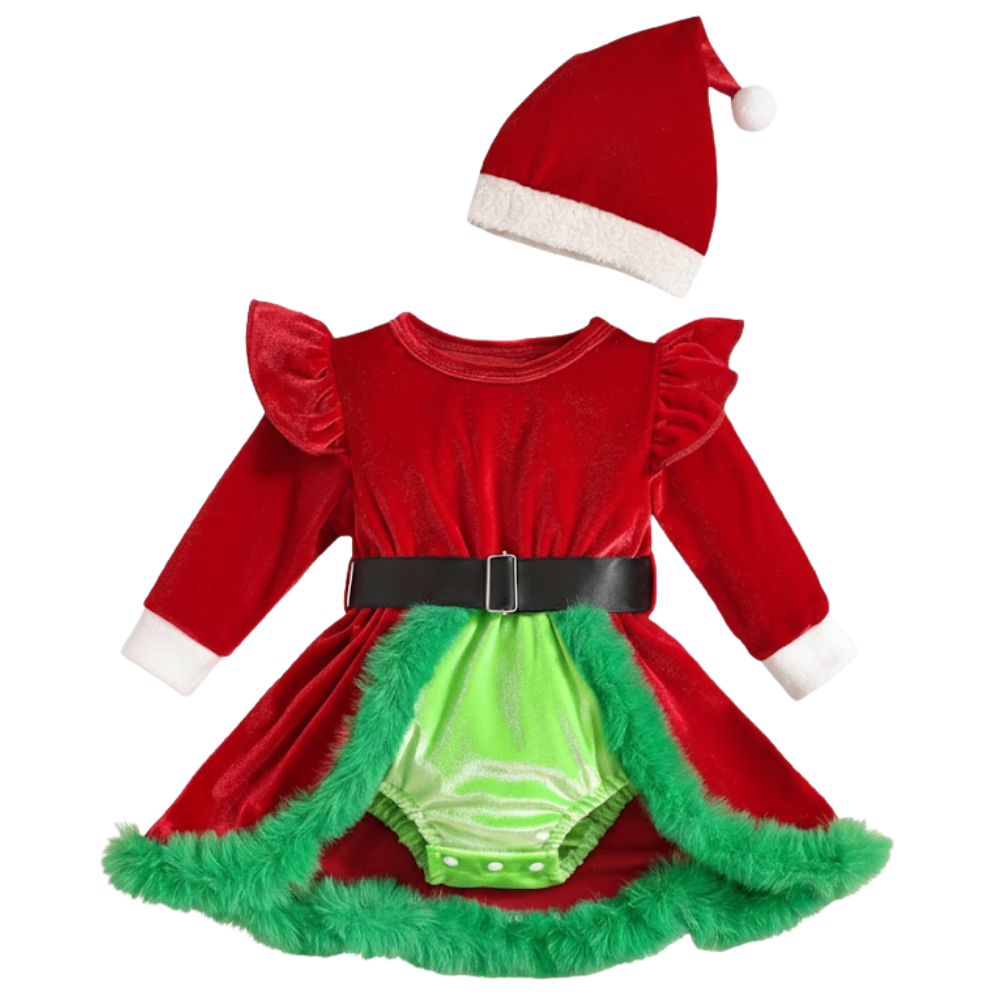 Girls Christmas Haikou Outfit Set With Belt And Hat