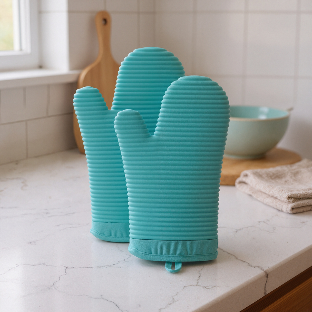 Ribbed Soft Silicone Oven Mitt Set
