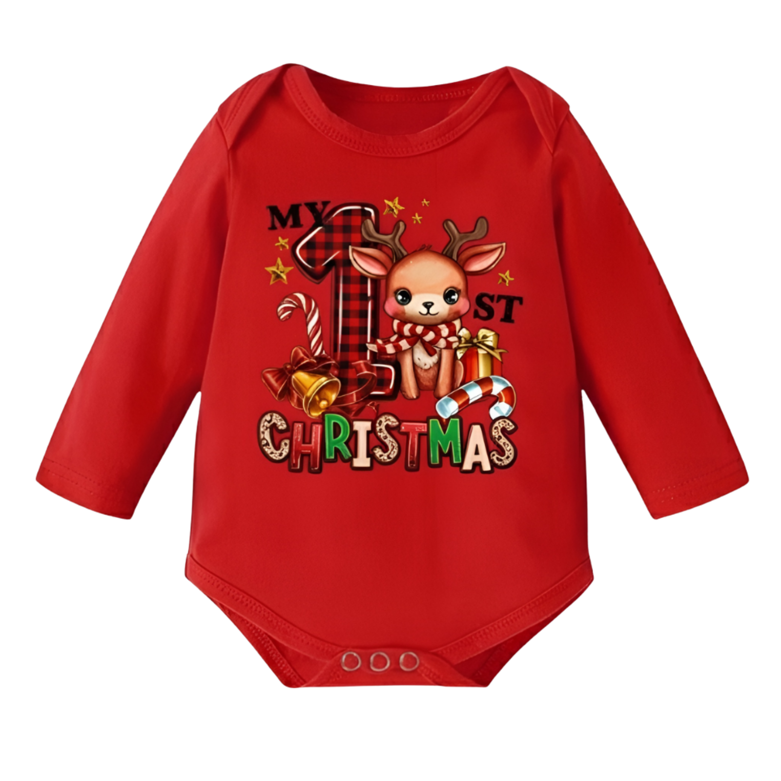 My 1st Christmas Printed Long Sleeve Romper 