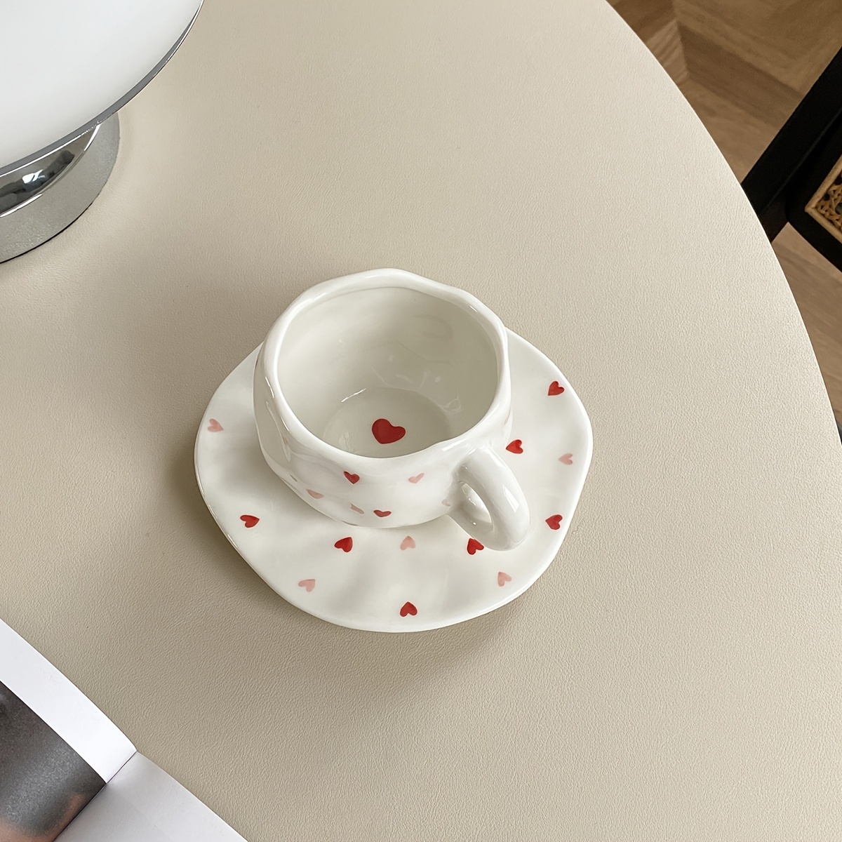 Valentine Theme Irregular Ceramic Coffee Cup And Saucer Set