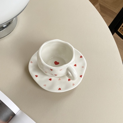 Valentine Theme Irregular Ceramic Coffee Cup And Saucer Set