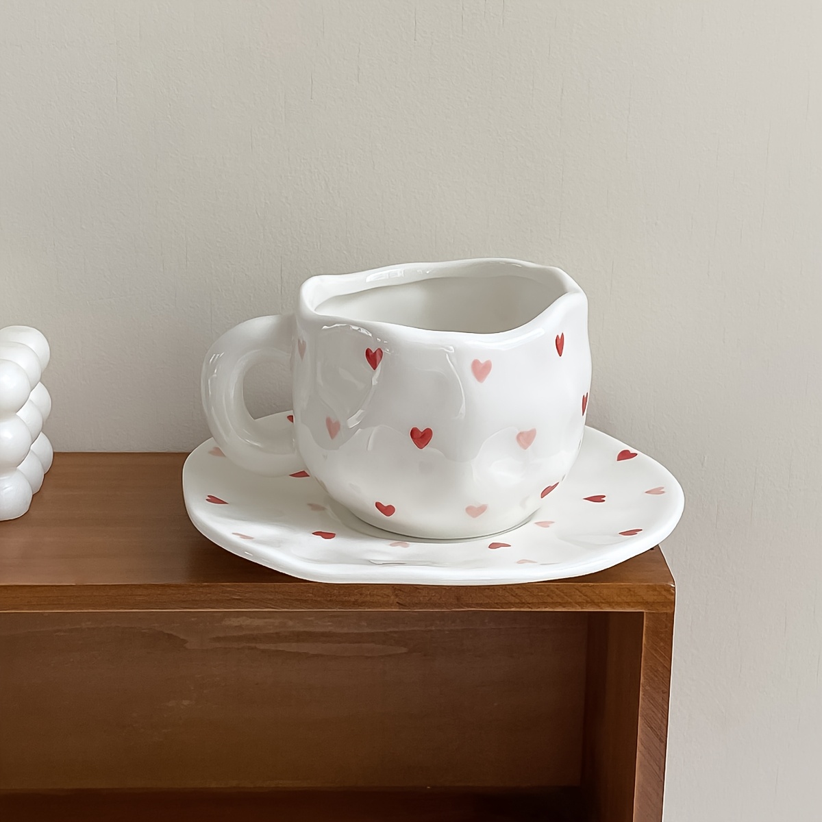 Valentine Theme Irregular Ceramic Coffee Cup And Saucer Set