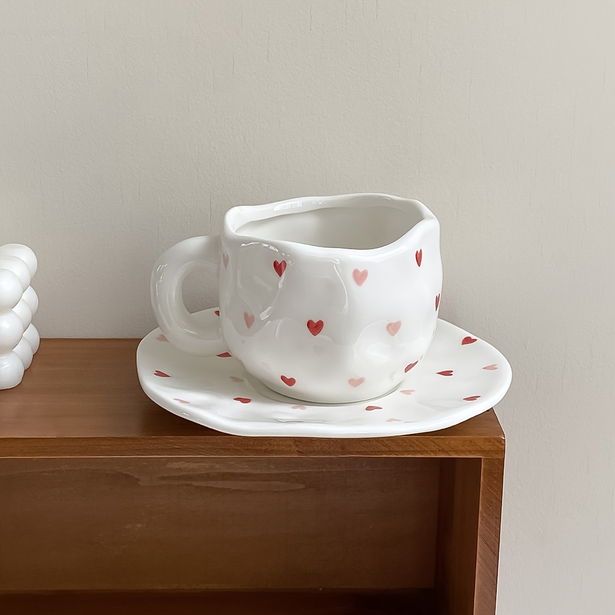 Valentine Theme Irregular Ceramic Coffee Cup And Saucer Set