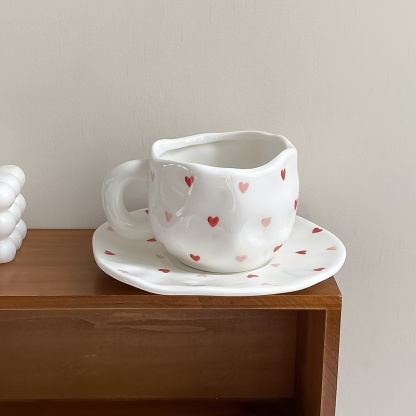 Valentine Theme Irregular Ceramic Coffee Cup And Saucer Set
