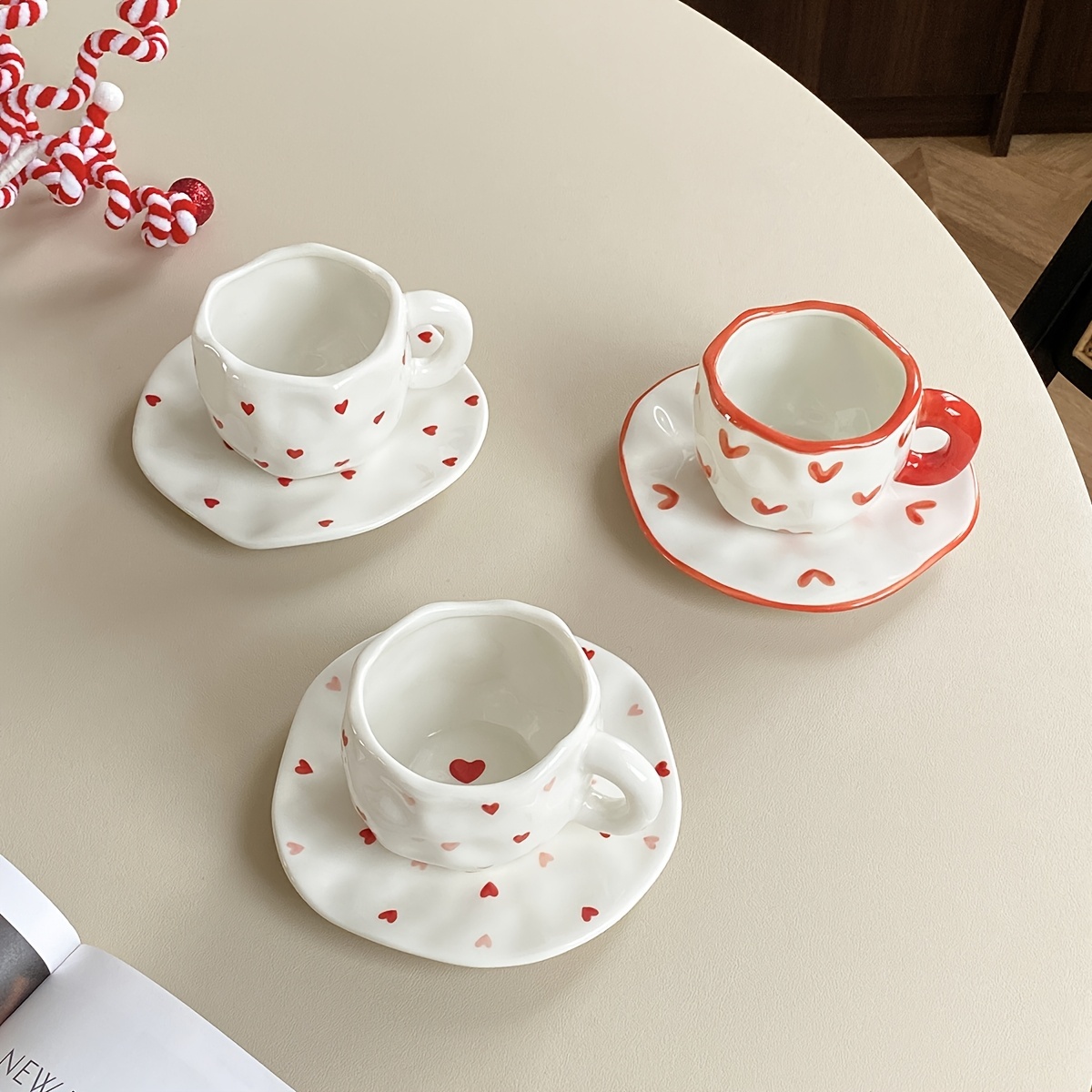 Valentine Theme Irregular Ceramic Coffee Cup And Saucer Set