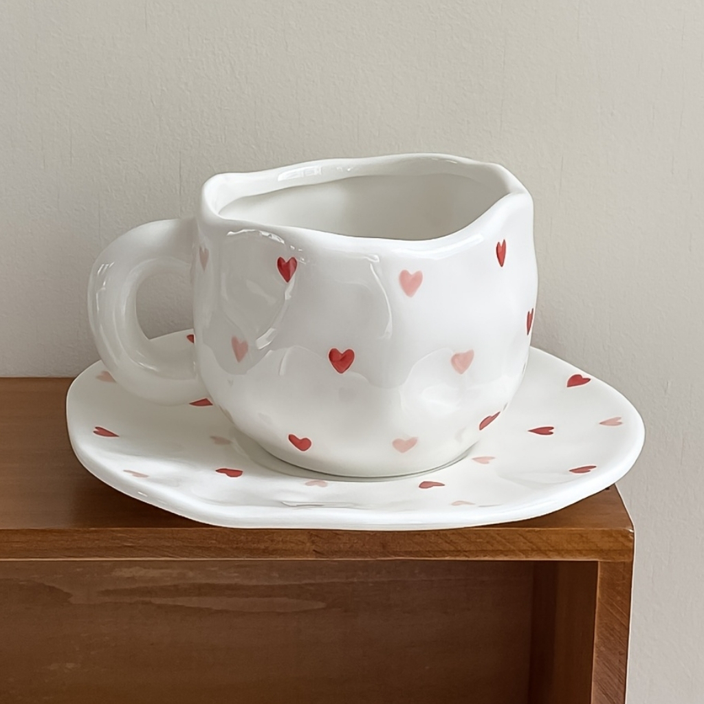 Valentine Theme Irregular Ceramic Coffee Cup And Saucer Set