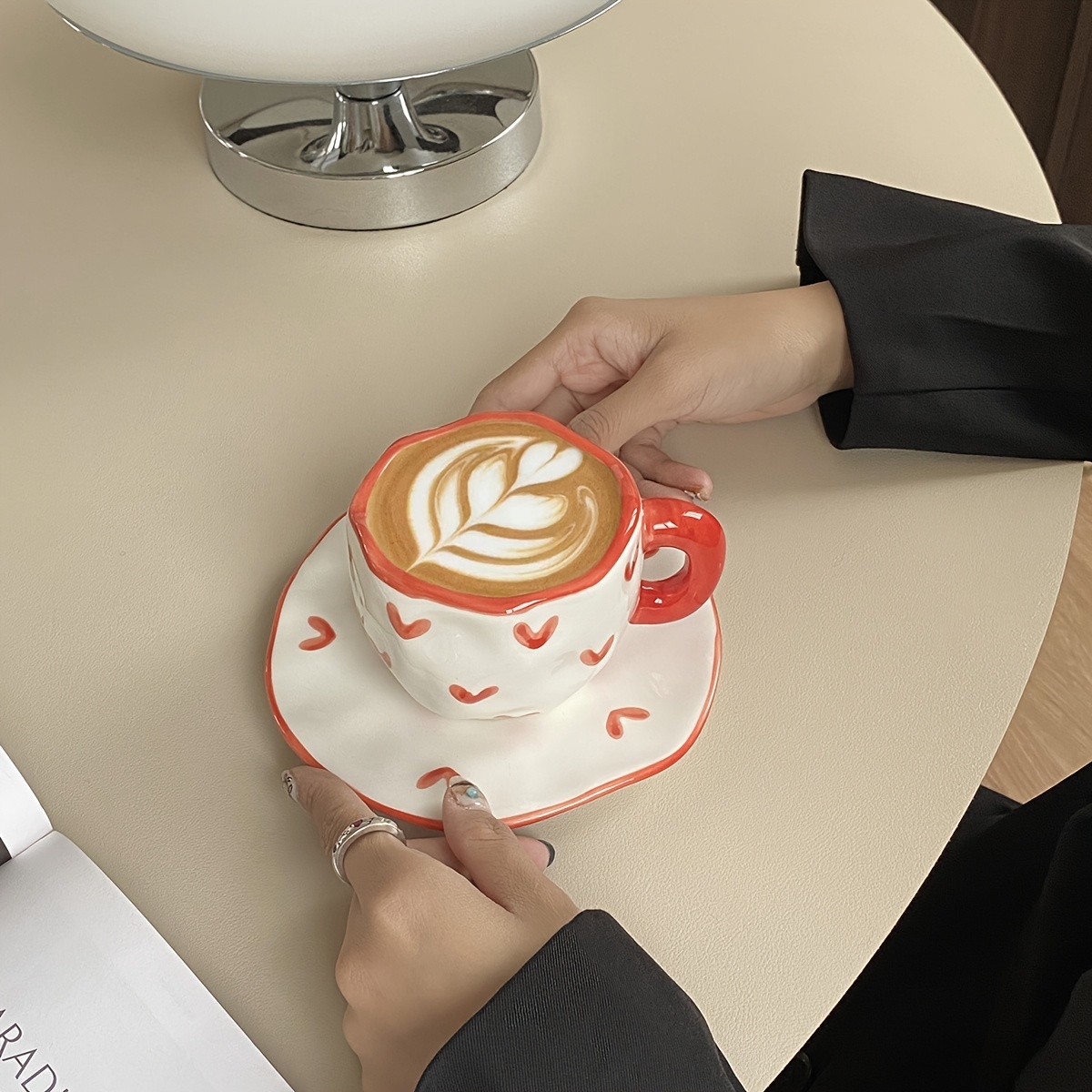 Valentine Theme Irregular Ceramic Coffee Cup And Saucer Set