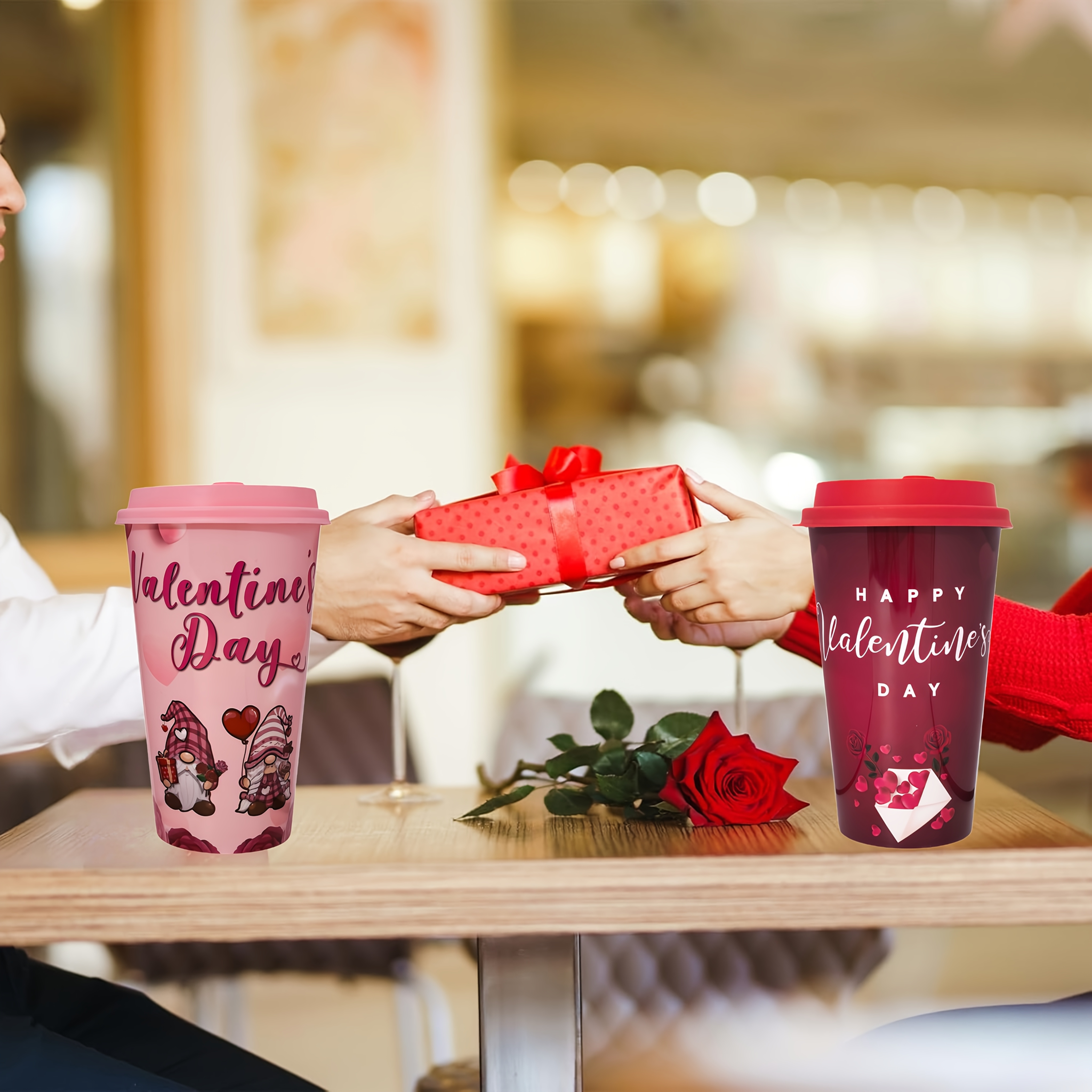 Valentine Themed Cups 12 Piece Set With Lids And Straw