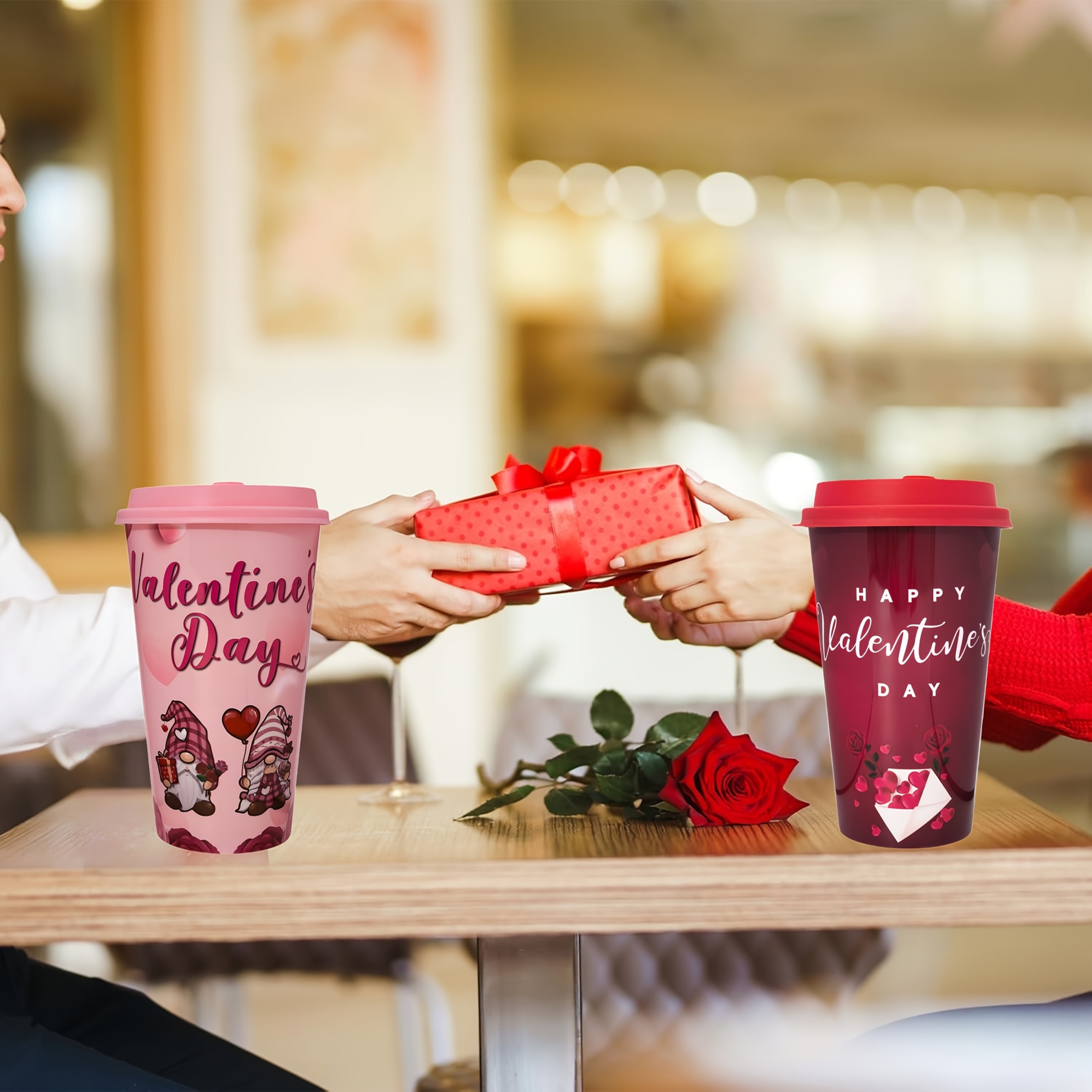Valentine Themed Cups 12 Piece Set With Lids And Straw