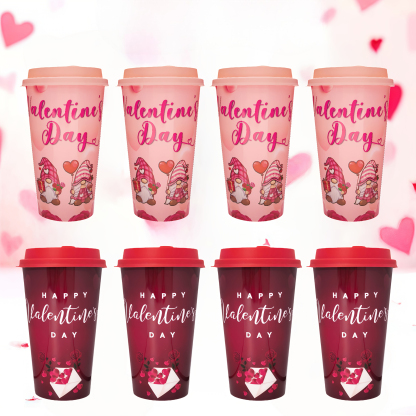 Valentine Themed Cups 12 Piece Set With Lids And Straw